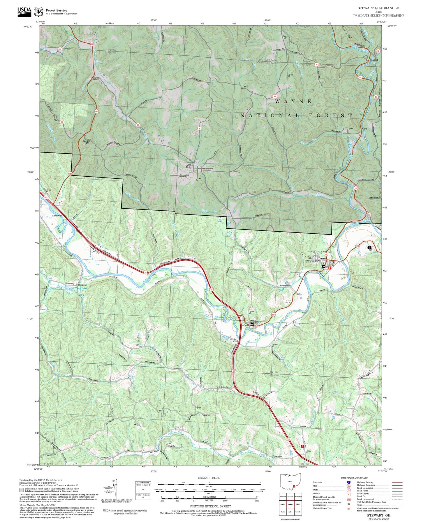 2025 Forest Service Topo Map of Stewart Ohio