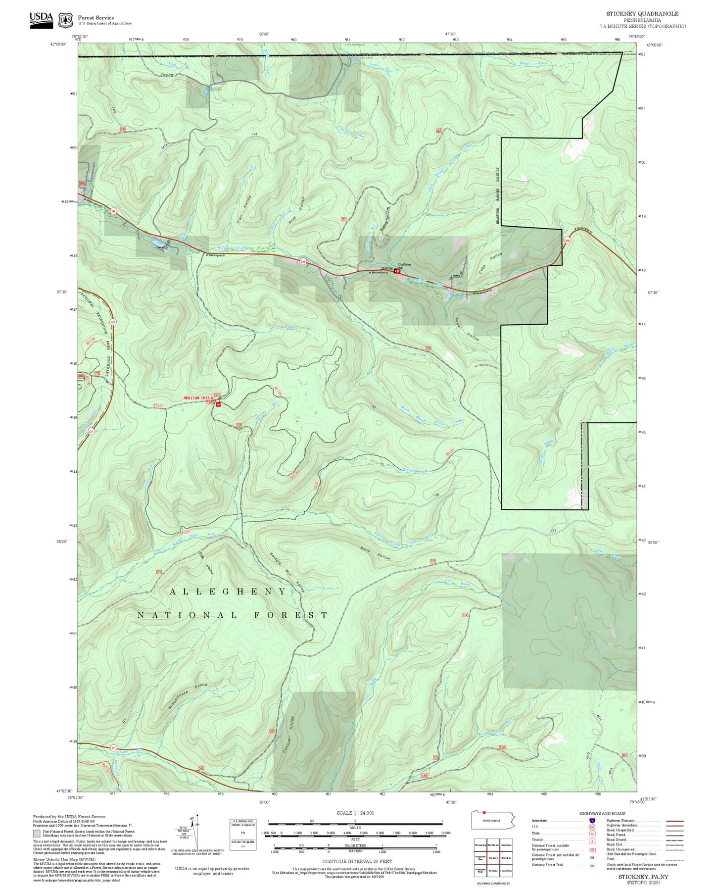 2025 Forest Service Topo Map of Stickney Pennsylvania