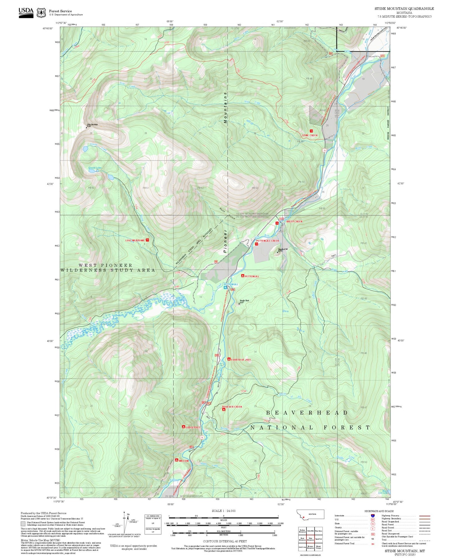 2025 Forest Service Topo Map of Stine Mountain Montana