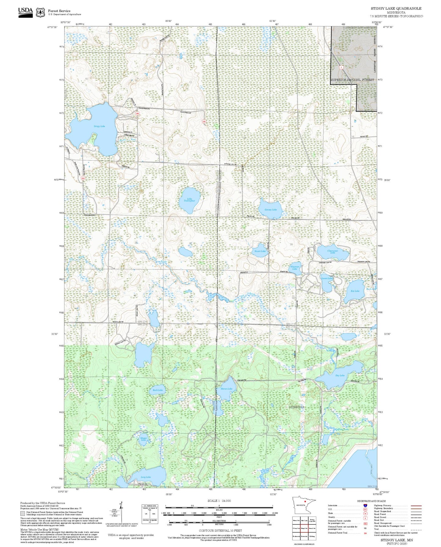 2025 Forest Service Topo Map of Stingy Lake Minnesota