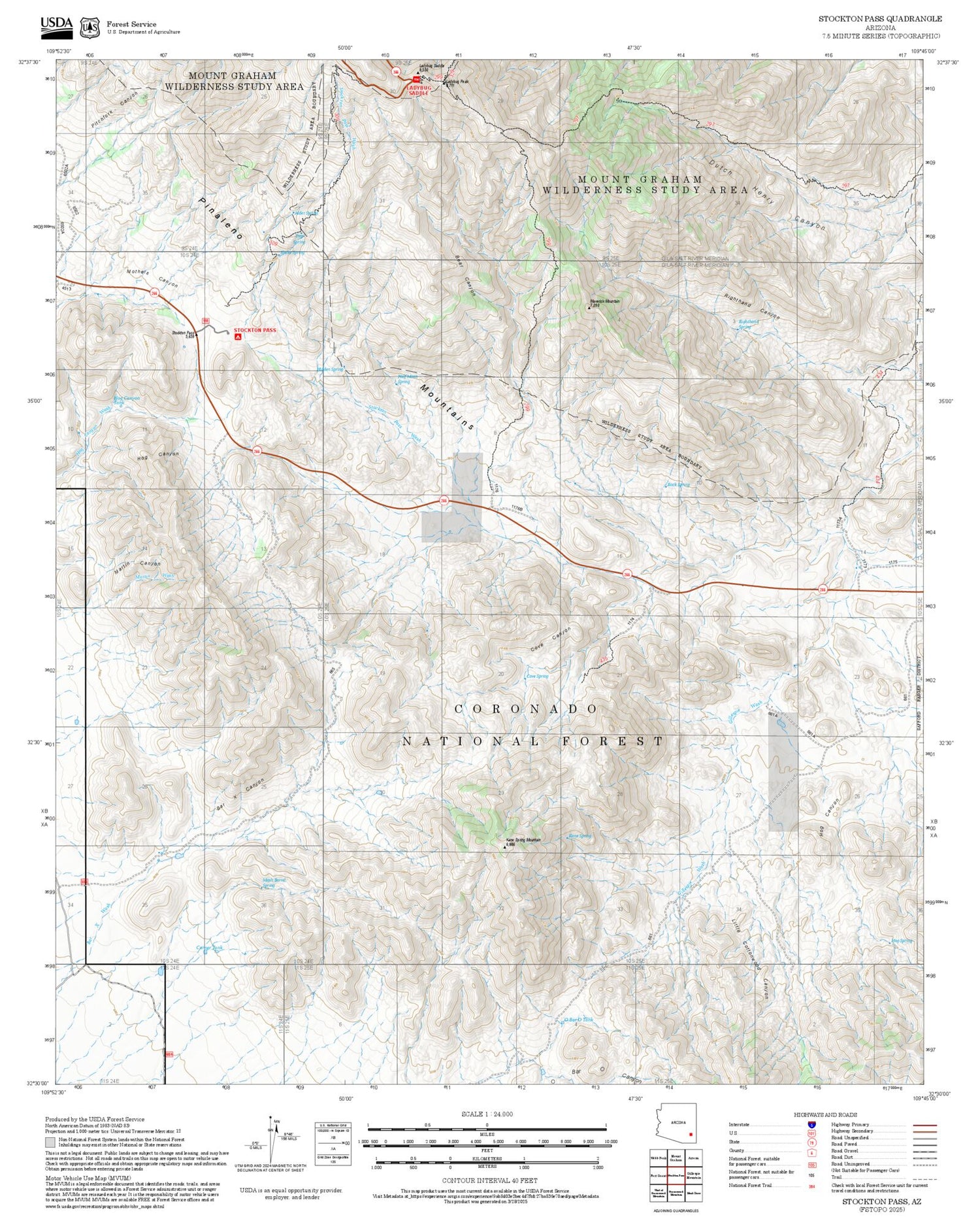2025 Forest Service Topo Map of Stockton Pass Arizona