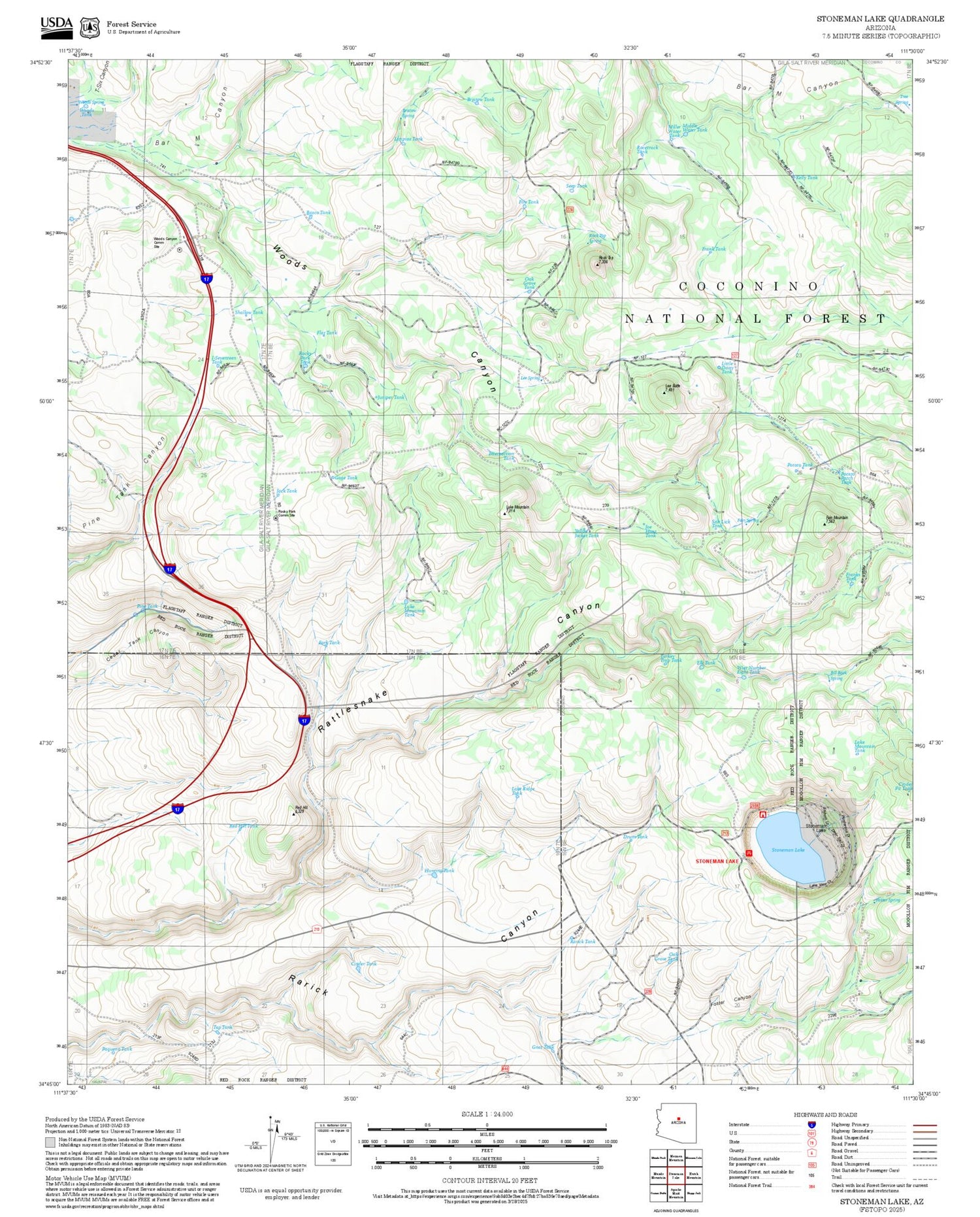 2025 Forest Service Topo Map of Stoneman Lake Arizona