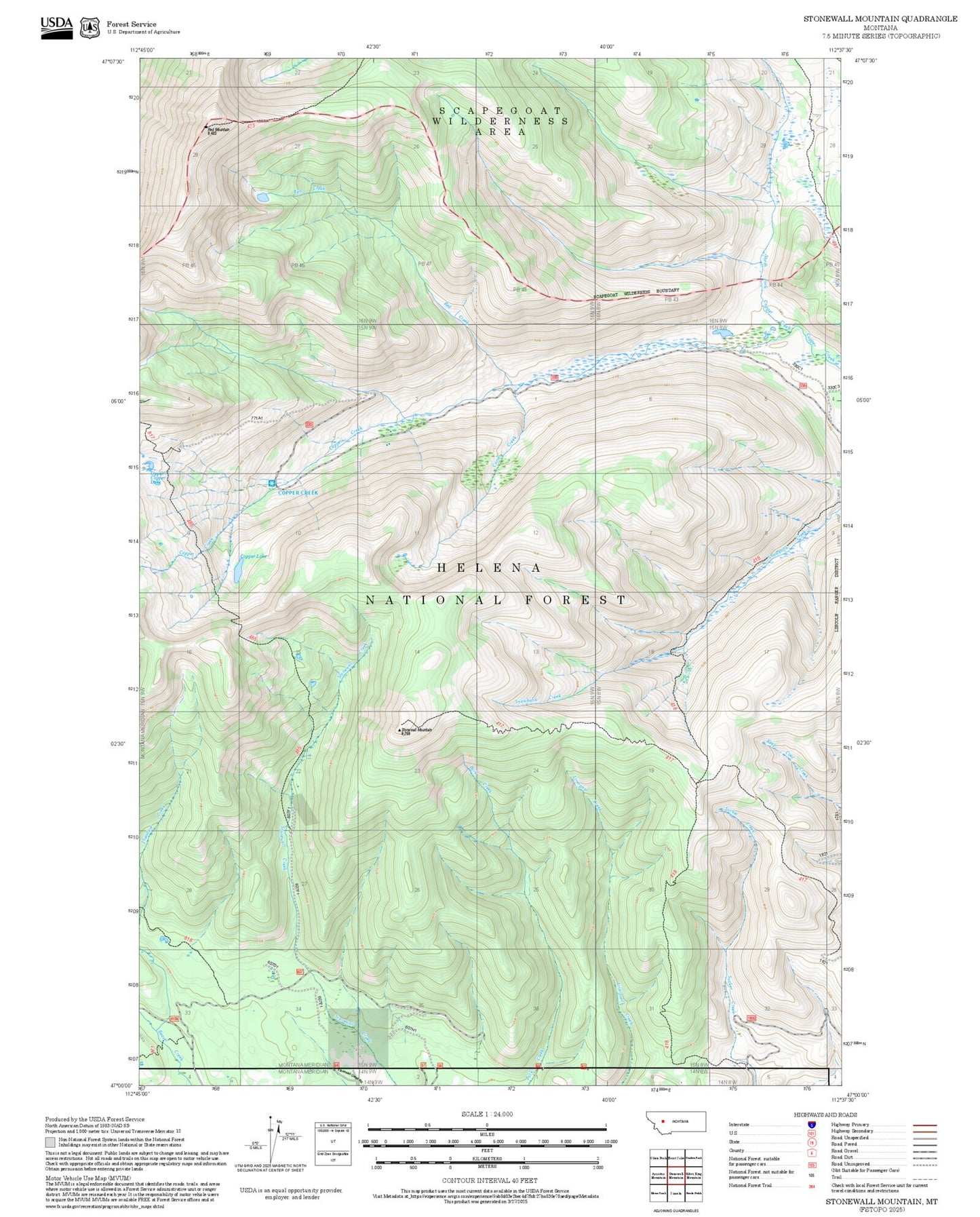 2025 Forest Service Topo Map of Stonewall Mountain Montana