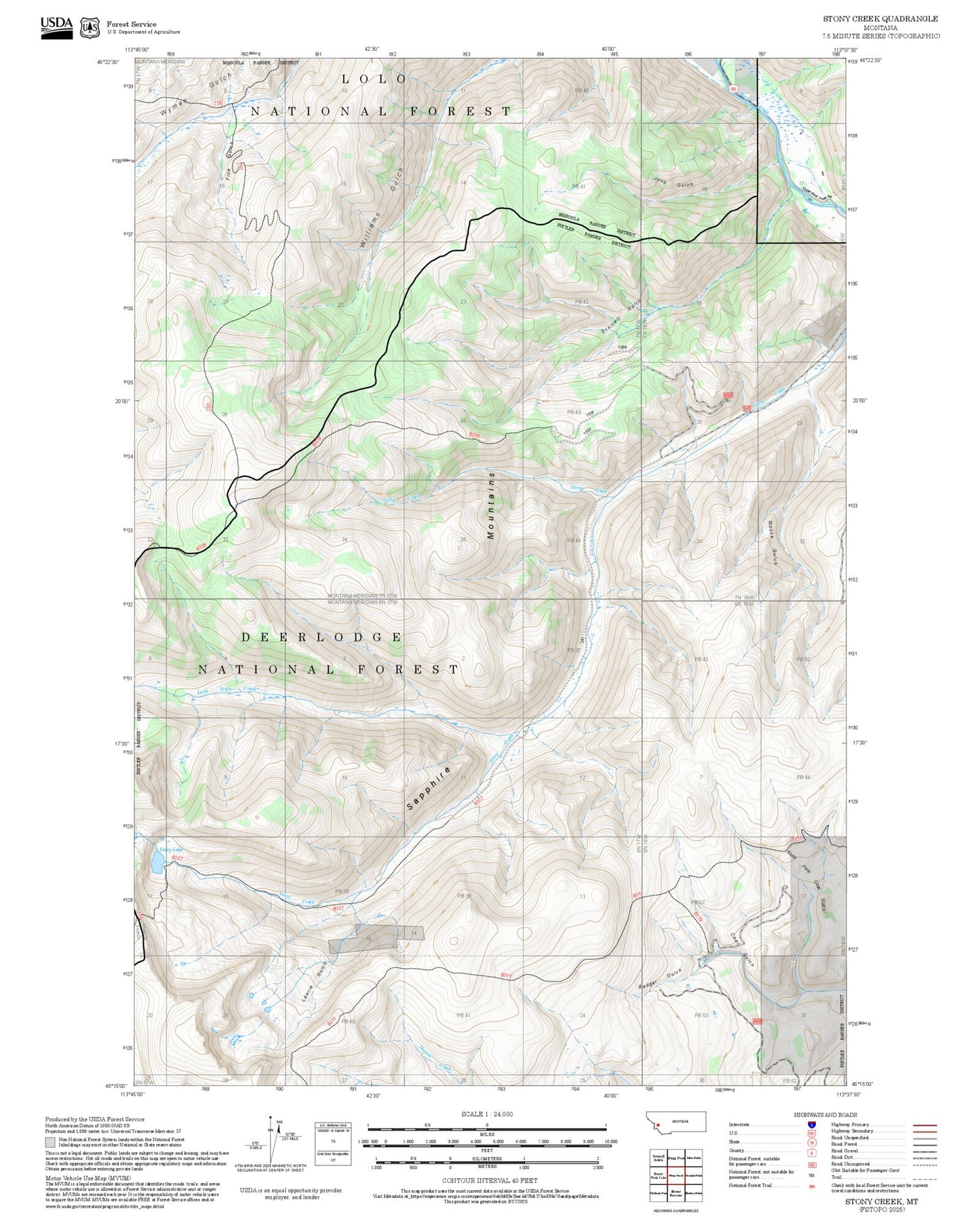 2025 Forest Service Topo Map of Stony Creek Montana