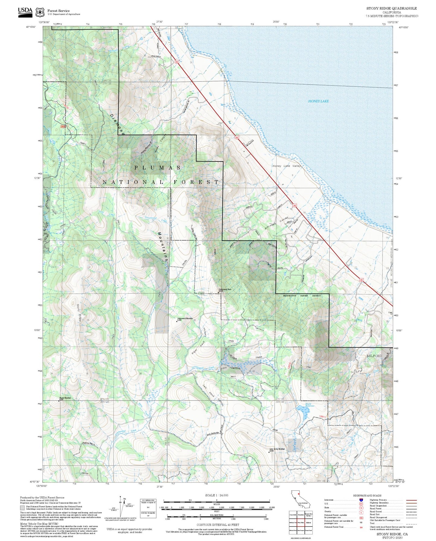 2025 Forest Service Topo Map of Stony Ridge California