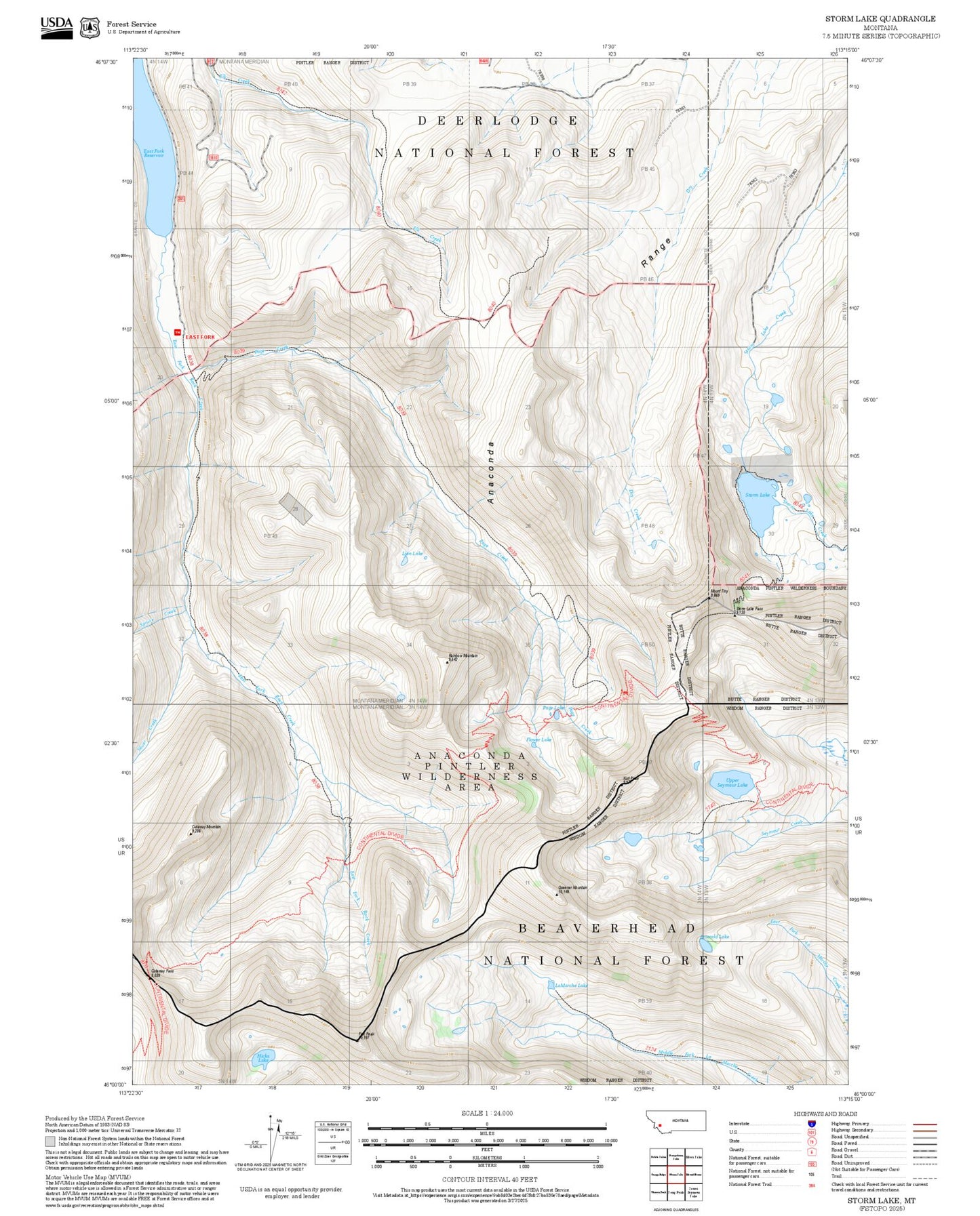 2025 Forest Service Topo Map of Storm Lake Montana