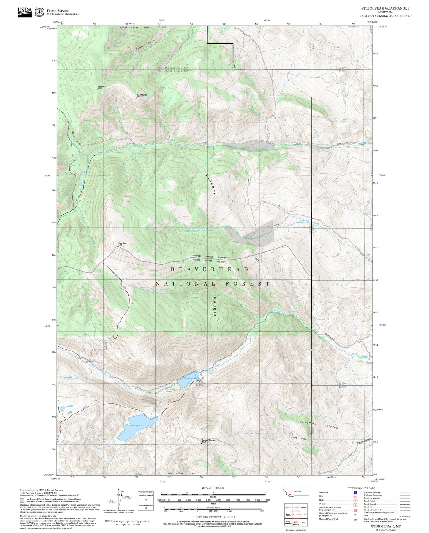 2025 Forest Service Topo Map of Storm Peak Montana