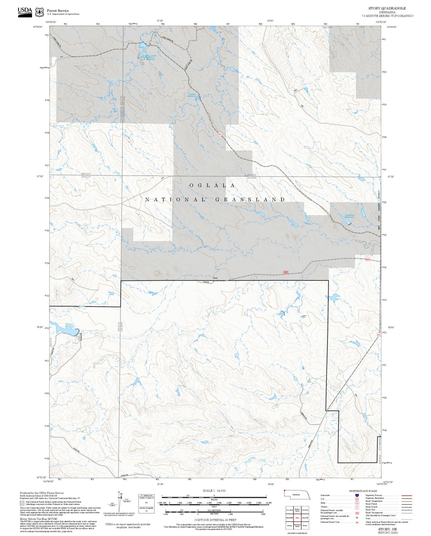 2025 Forest Service Topo Map of Story Nebraska