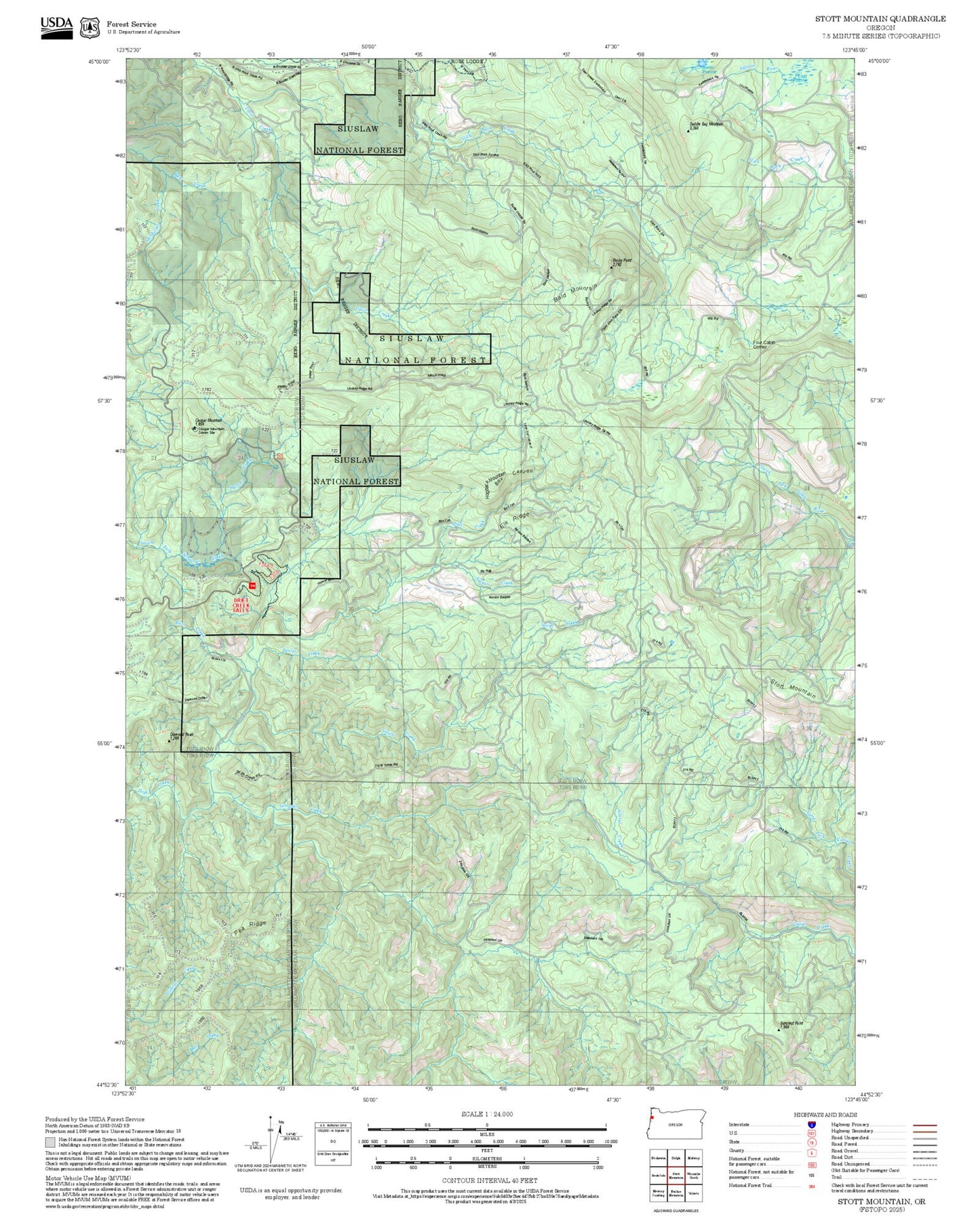 2025 Forest Service Topo Map of Stott Mountain Oregon