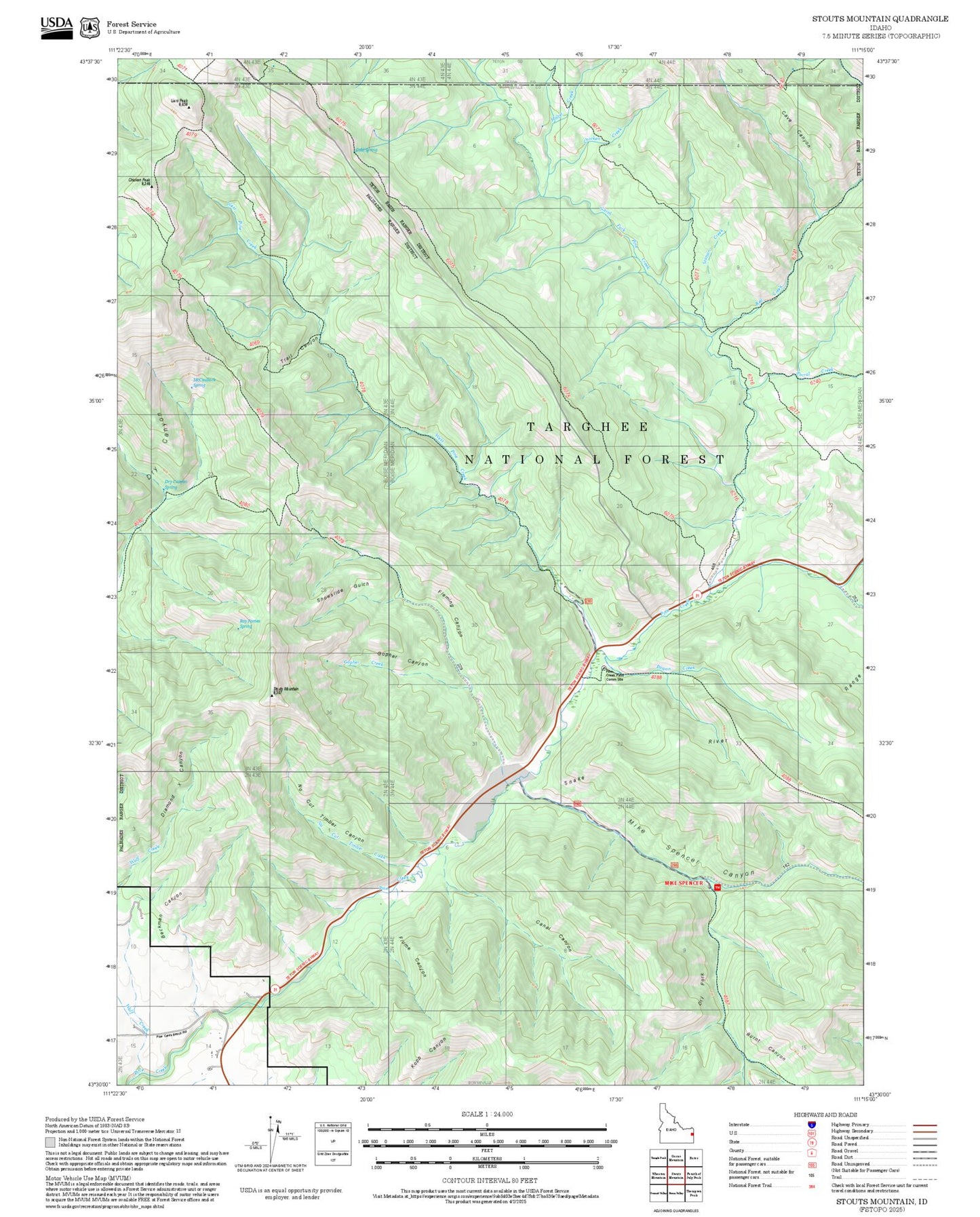 2025 Forest Service Topo Map of Stouts Mountain Idaho