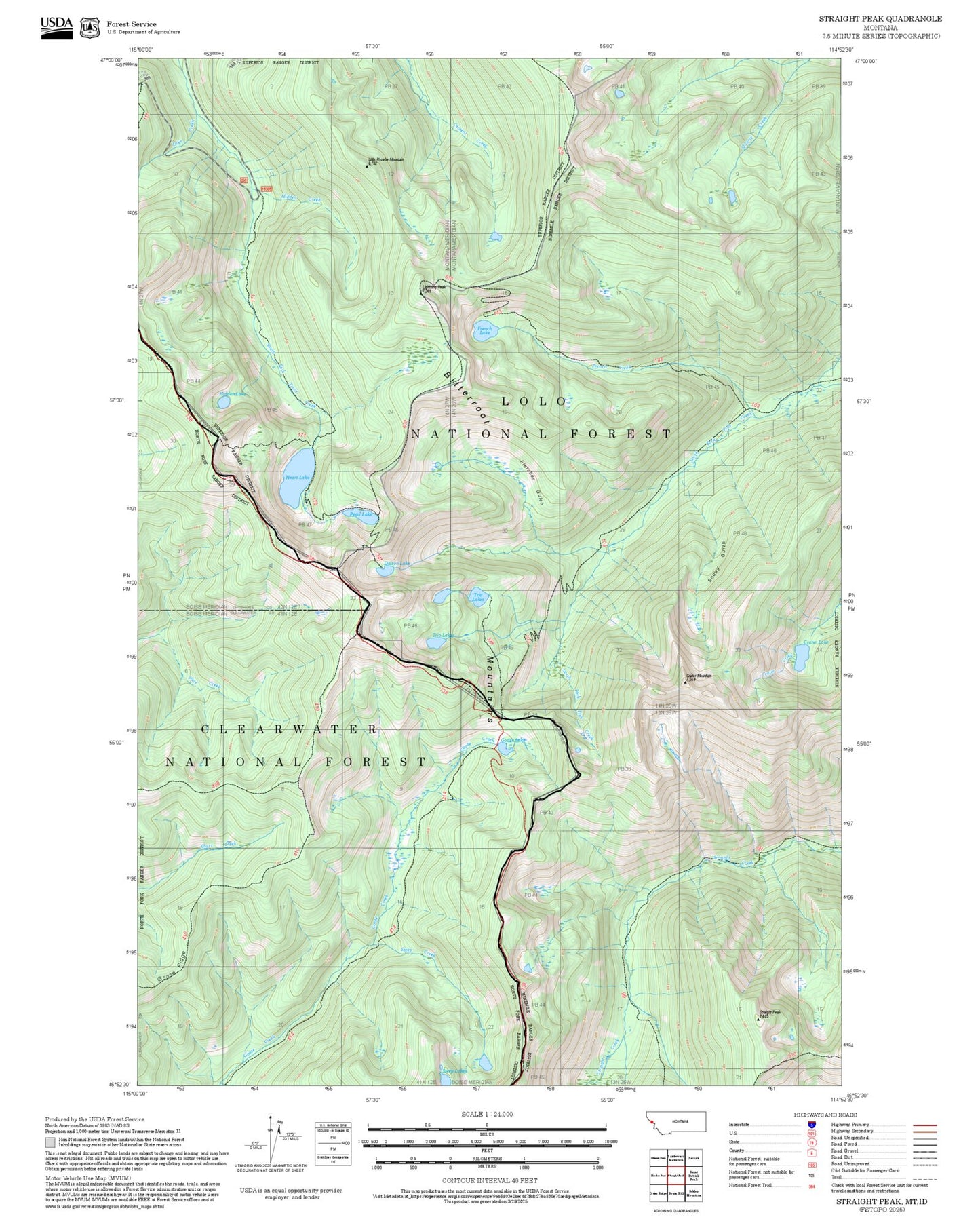 2025 Forest Service Topo Map of Straight Peak Montana