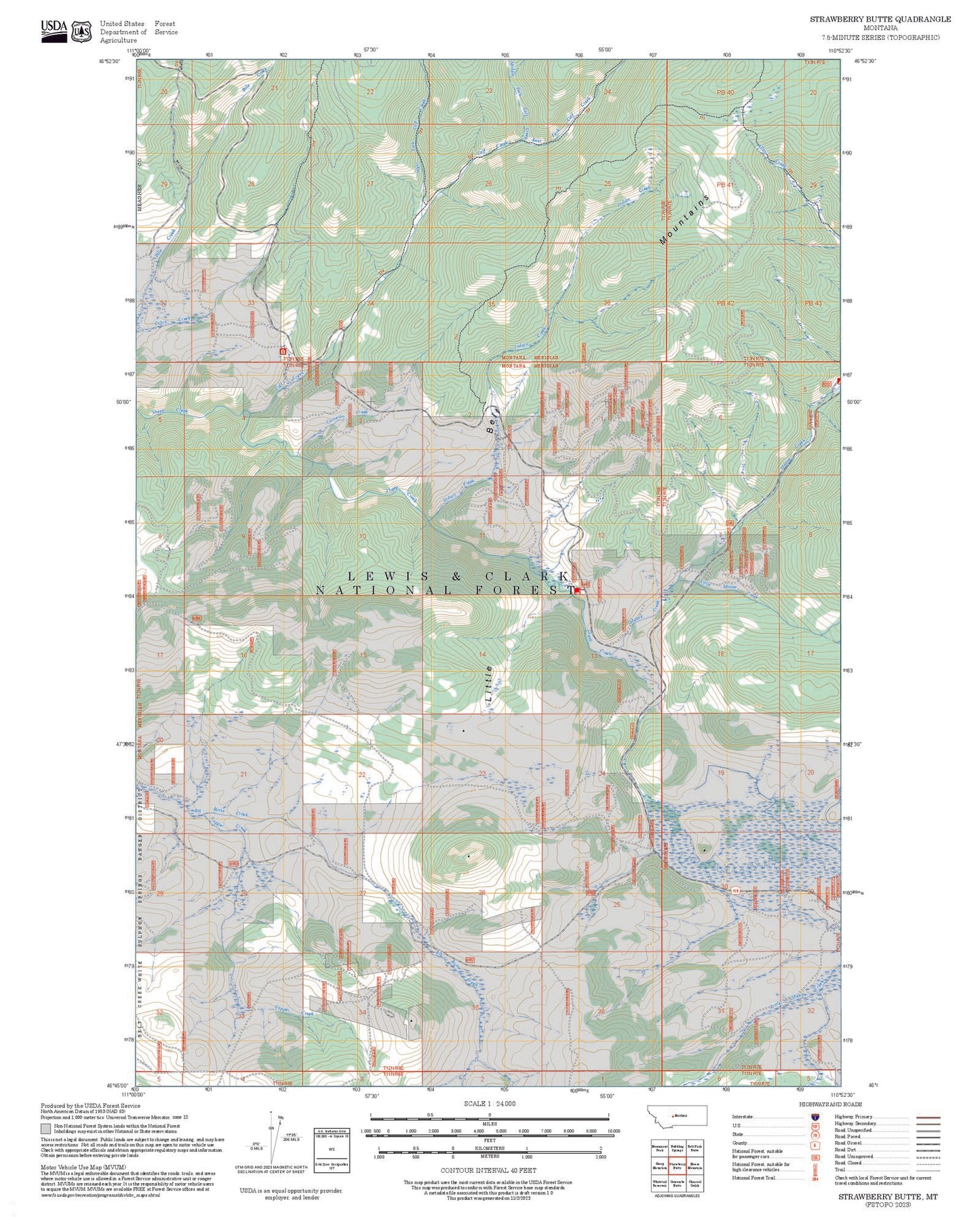 2025 Forest Service Topo Map of Strawberry Butte Montana