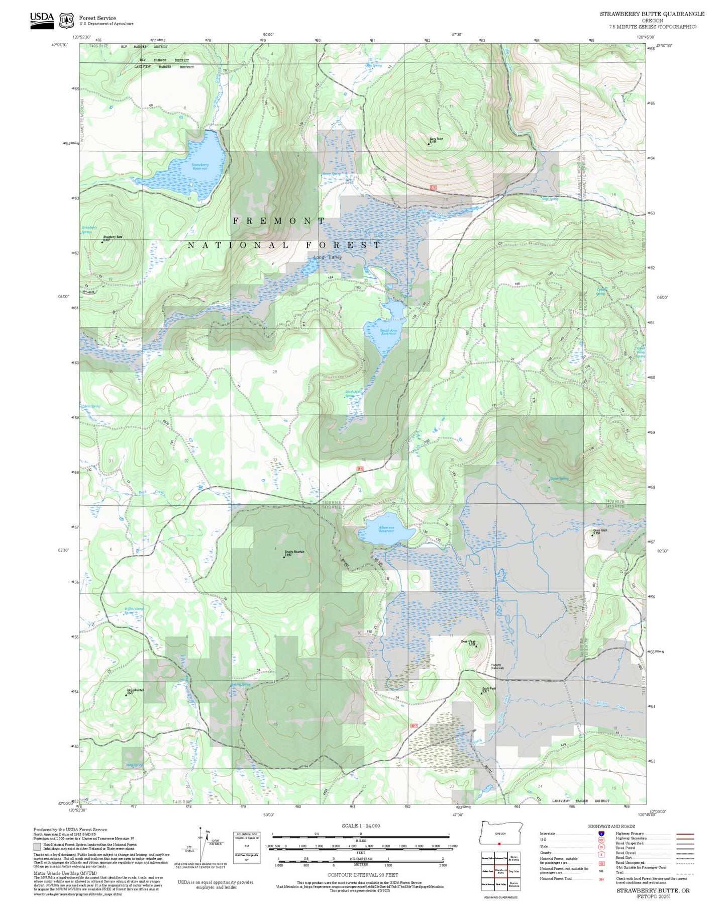 2025 Forest Service Topo Map of Strawberry Butte Oregon