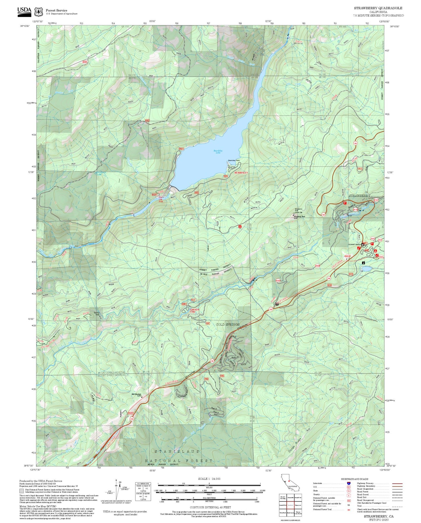 2025 Forest Service Topo Map of Strawberry California
