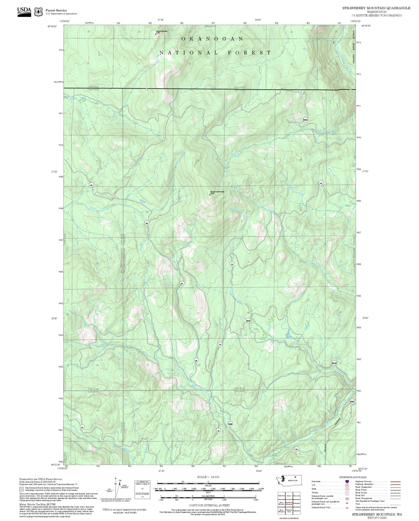 2025 Forest Service Topo Map of Strawberry Mountain Washington