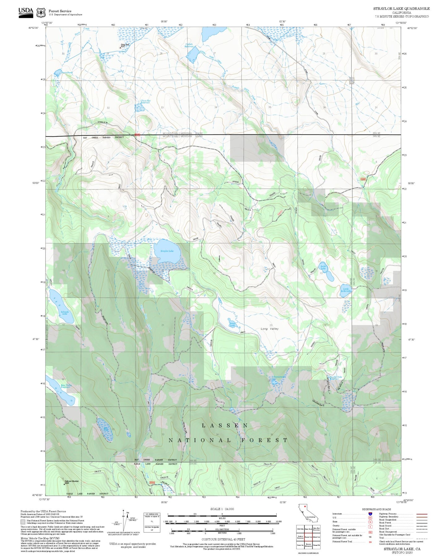 2025 Forest Service Topo Map of Straylor Lake California