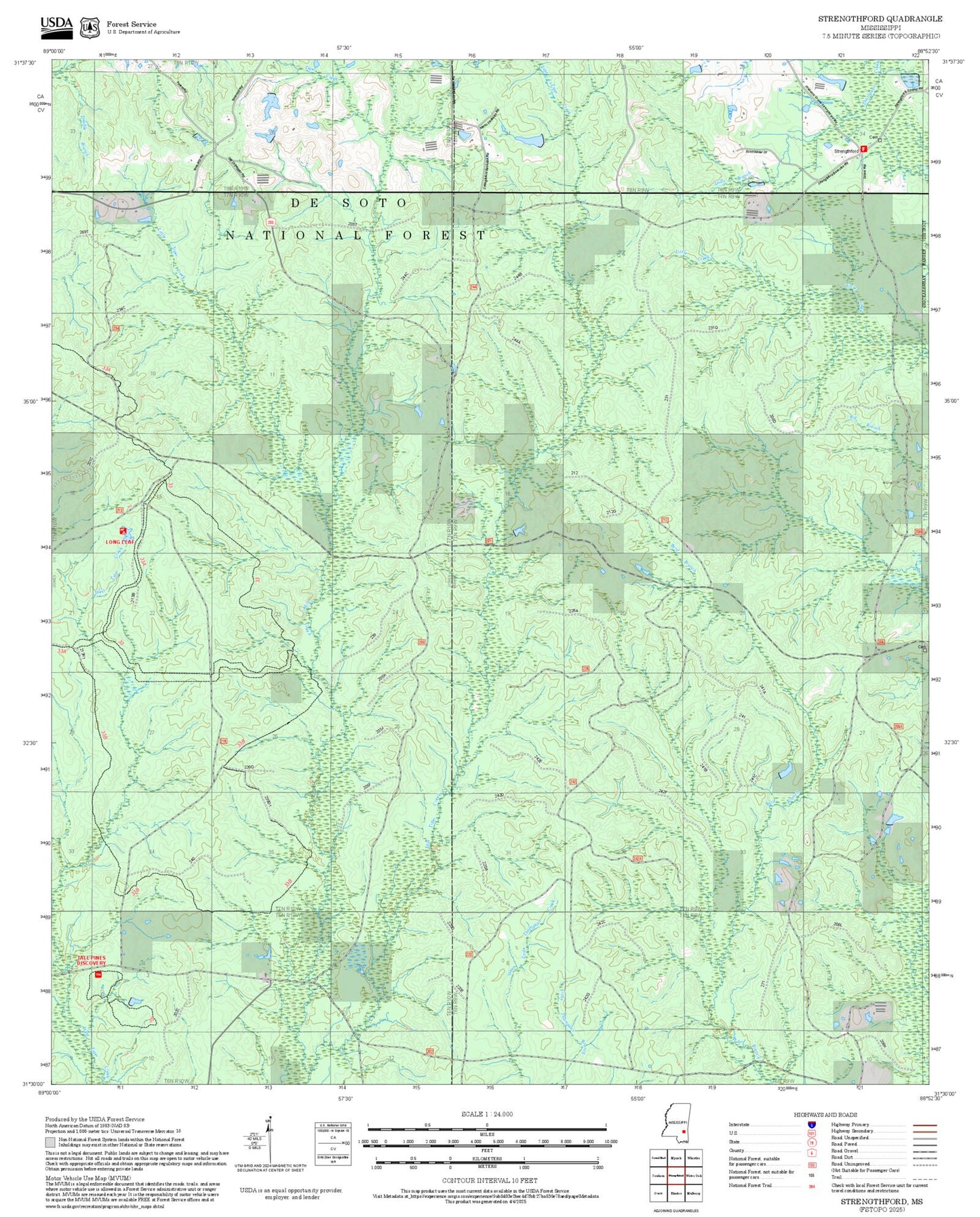 2025 Forest Service Topo Map of Strengthford Mississippi