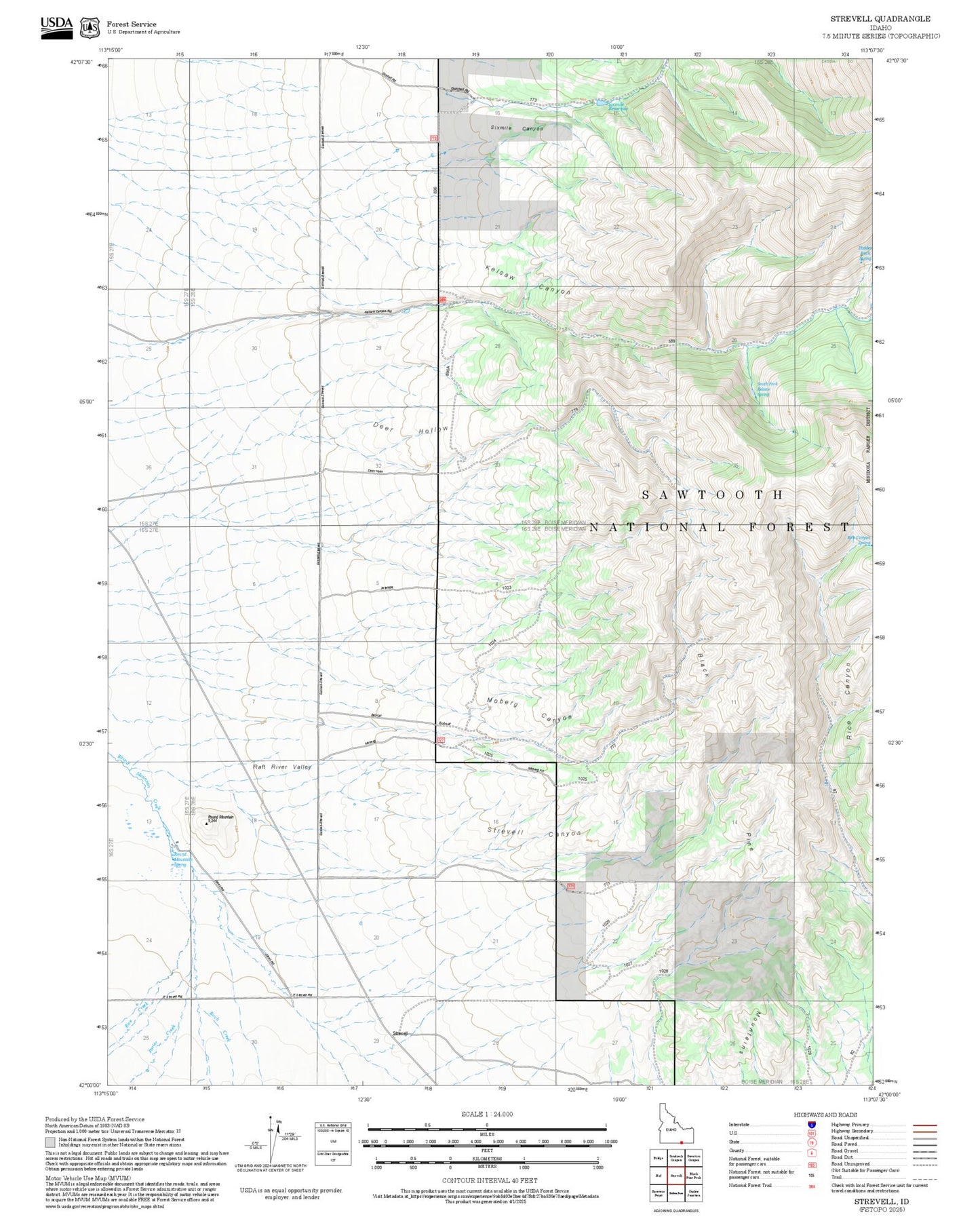 2025 Forest Service Topo Map of Strevell Idaho