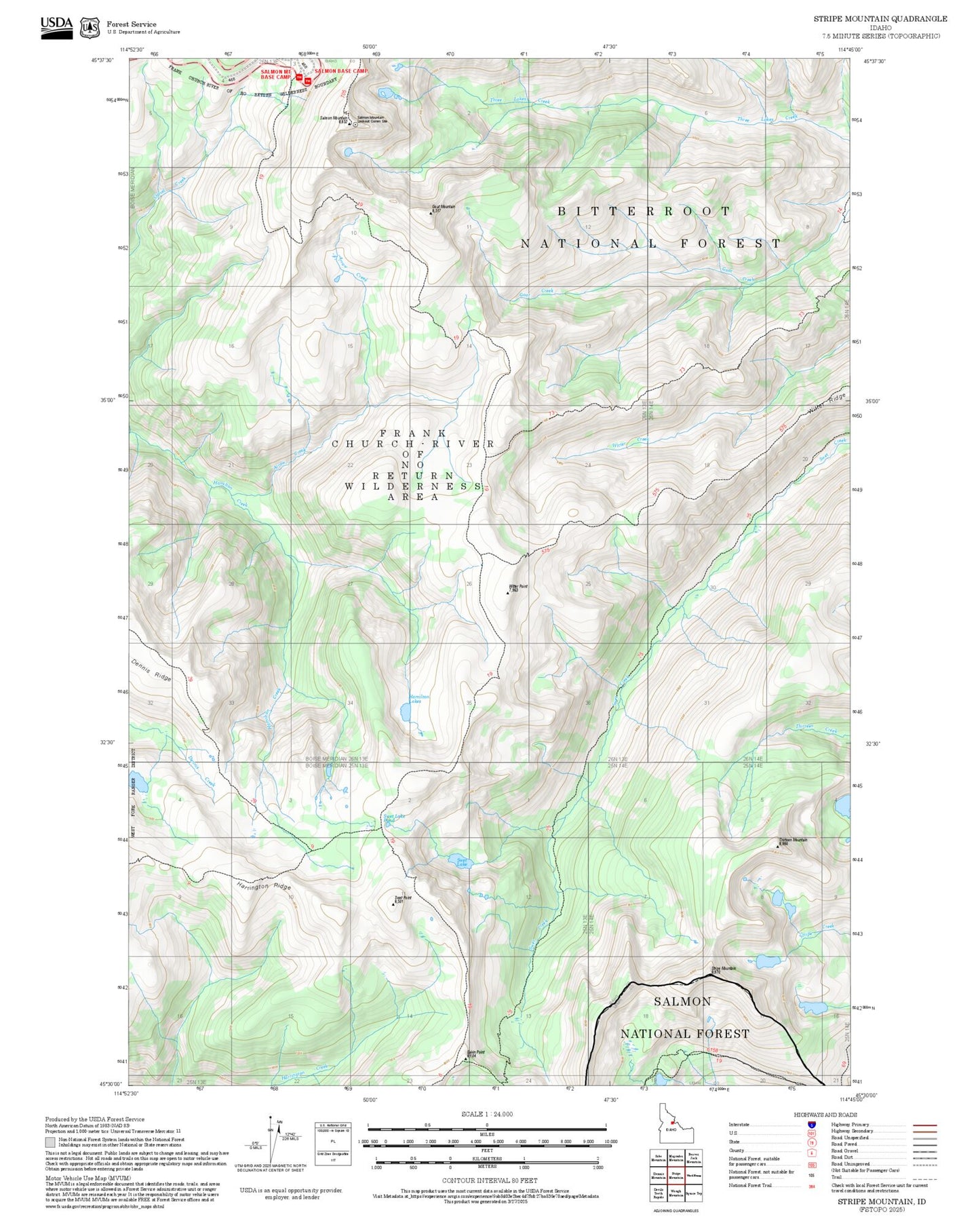 2025 Forest Service Topo Map of Stripe Mountain Idaho