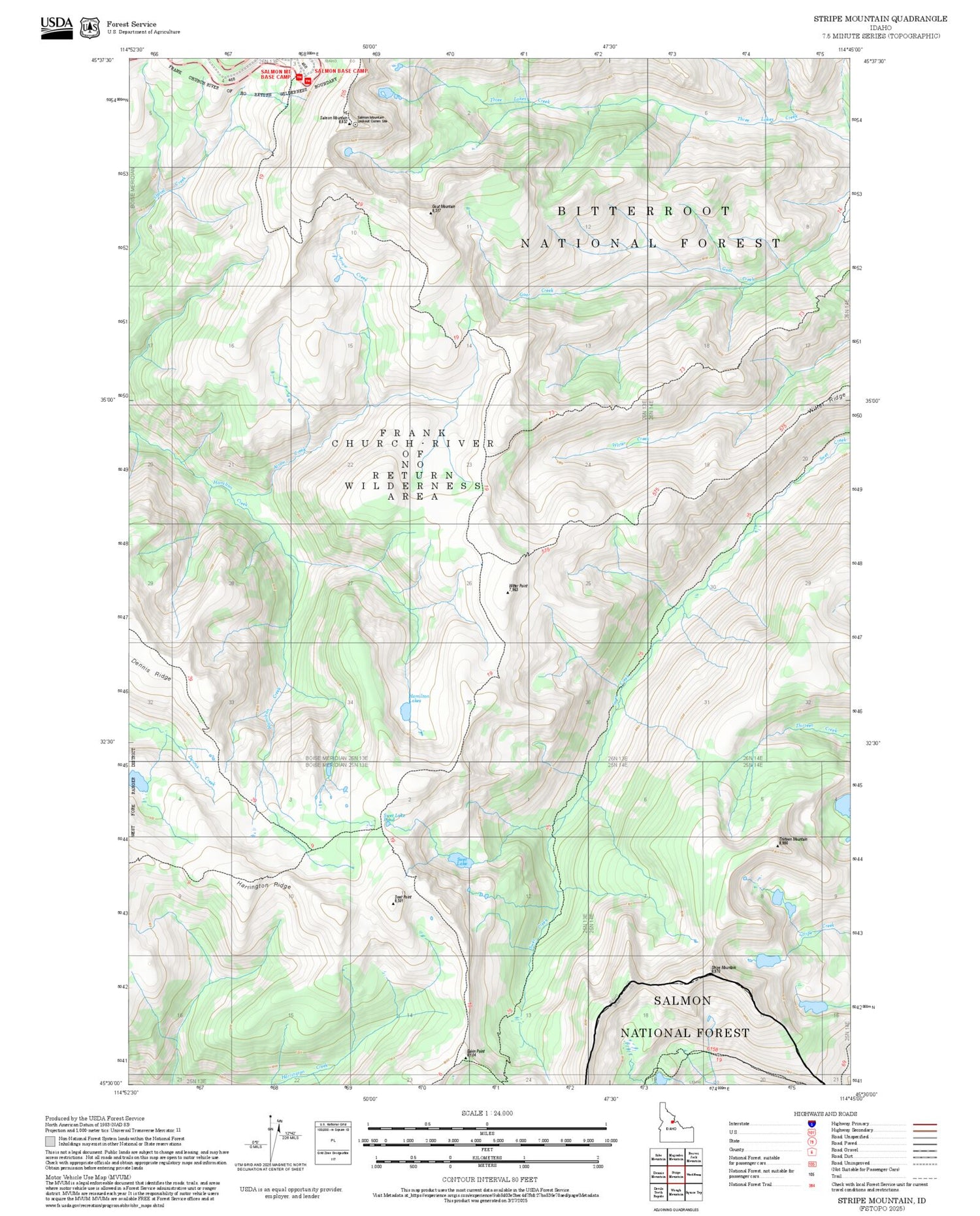 2025 Forest Service Topo Map of Stripe Mountain Idaho