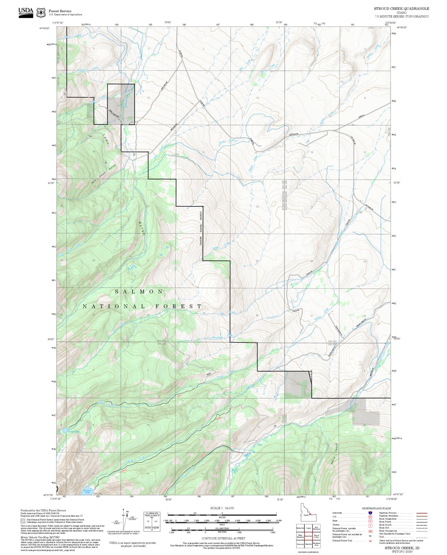2025 Forest Service Topo Map of Stroud Creek Idaho