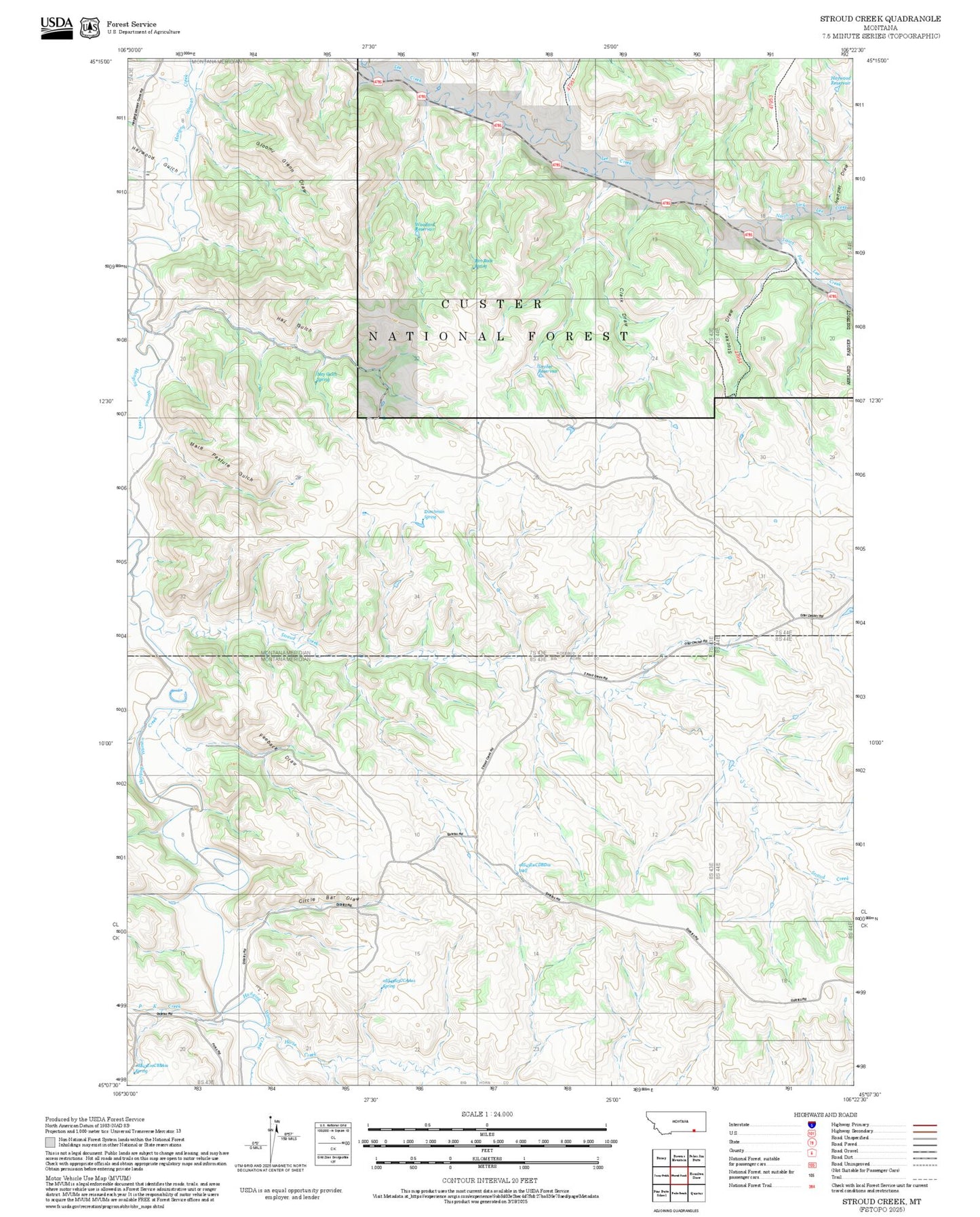 2025 Forest Service Topo Map of Stroud Creek Montana
