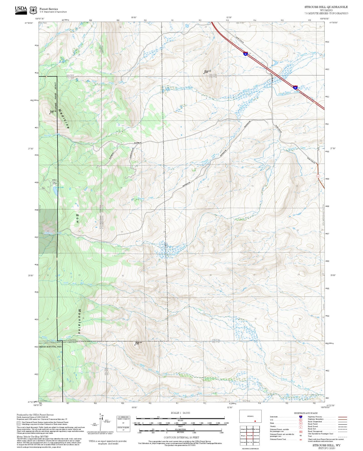 2025 Forest Service Topo Map of Strouss Hill Wyoming