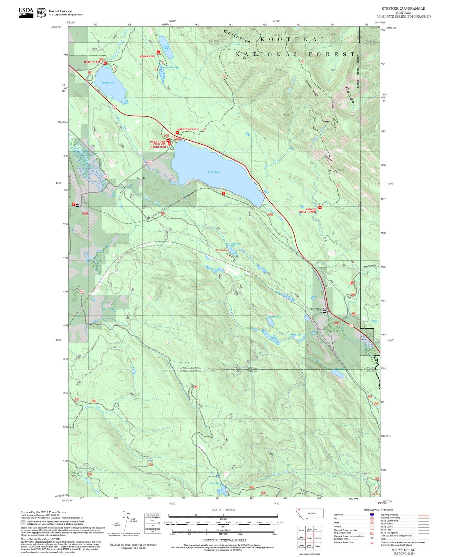 2025 Forest Service Topo Map of Stryker Montana
