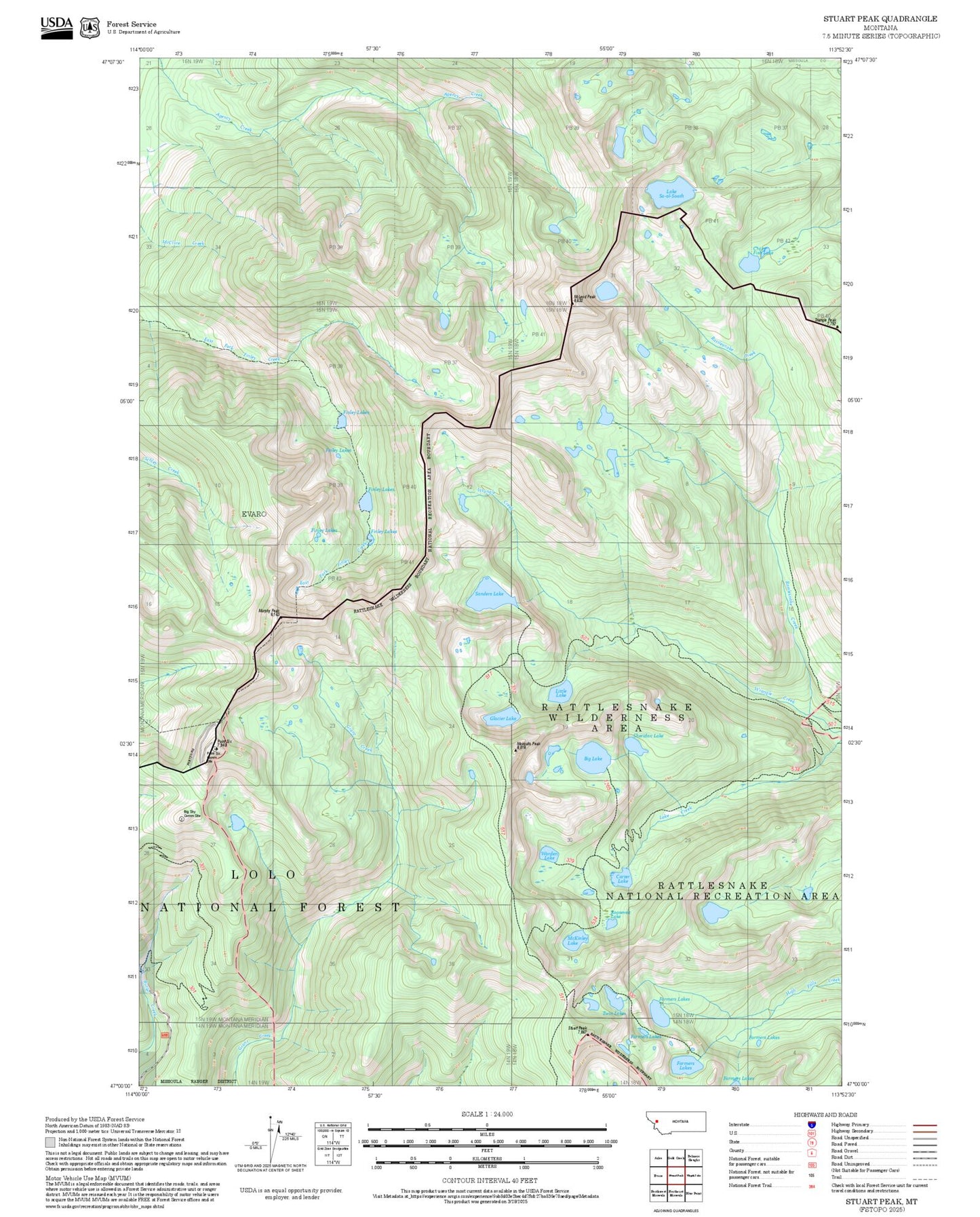 2025 Forest Service Topo Map of Stuart Peak Montana