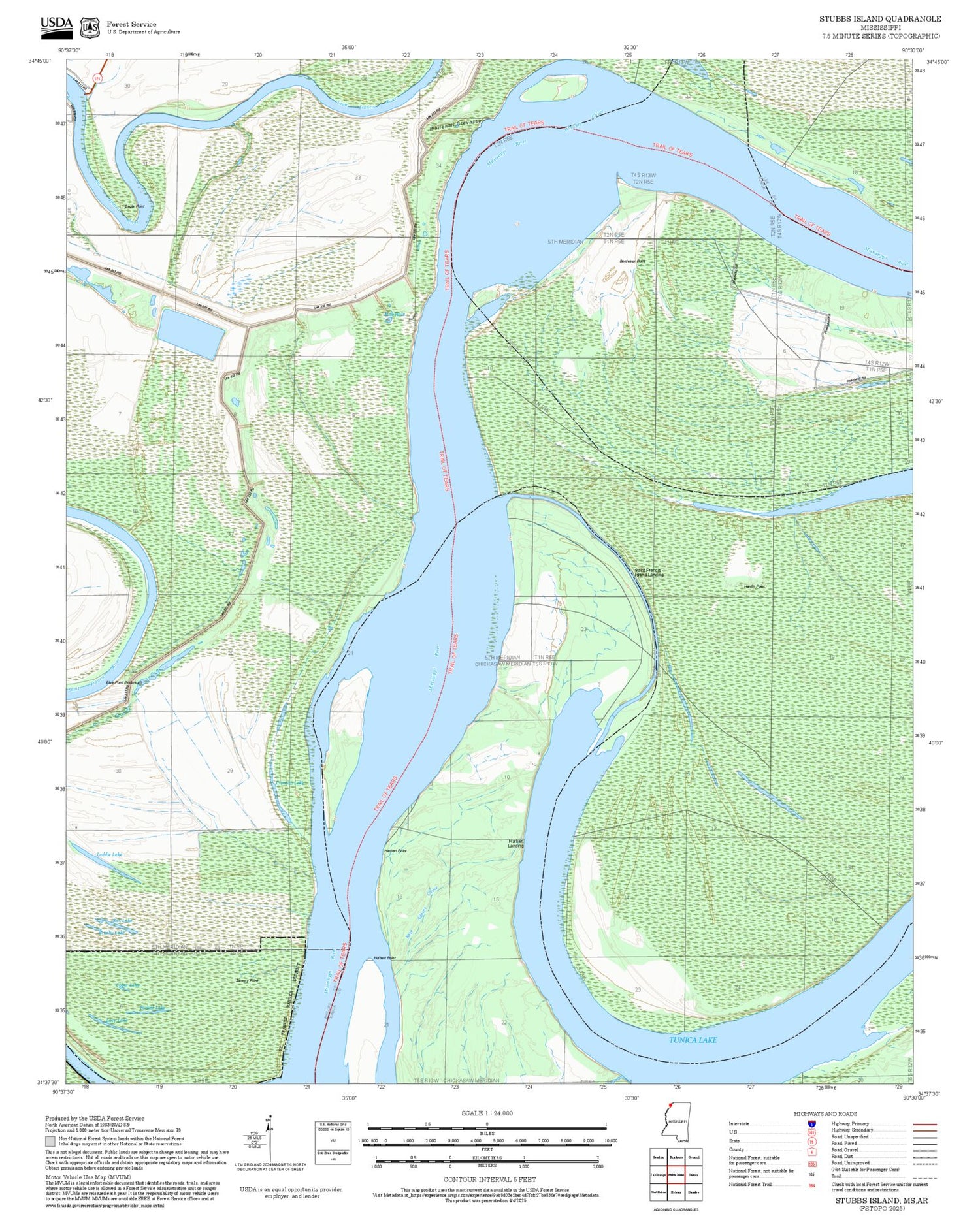 2025 Forest Service Topo Map of Stubbs Island Mississippi