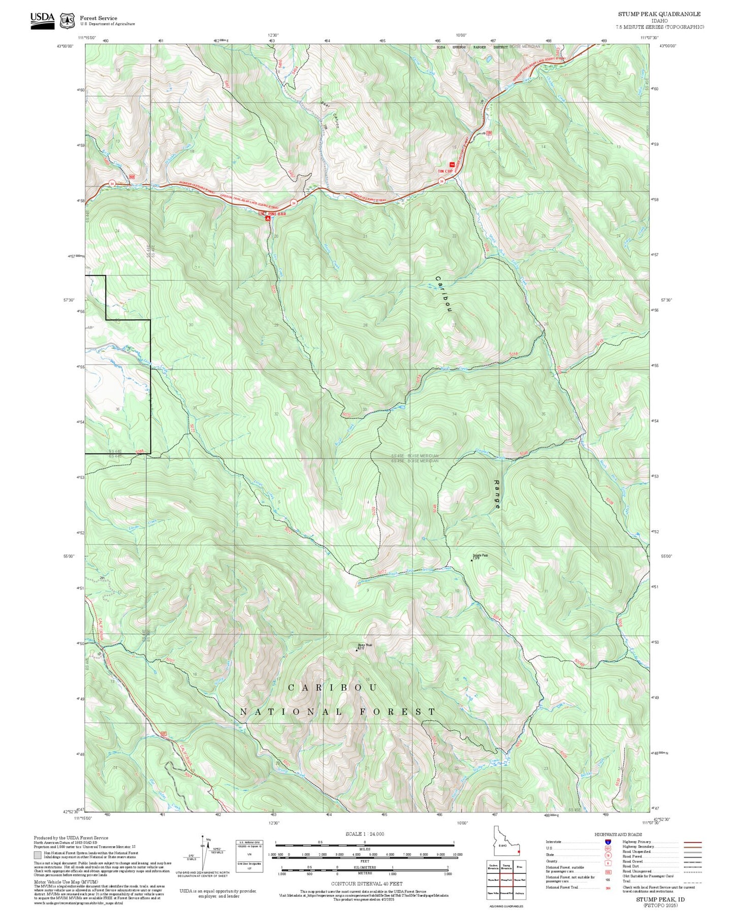 2025 Forest Service Topo Map of Stump Peak Idaho