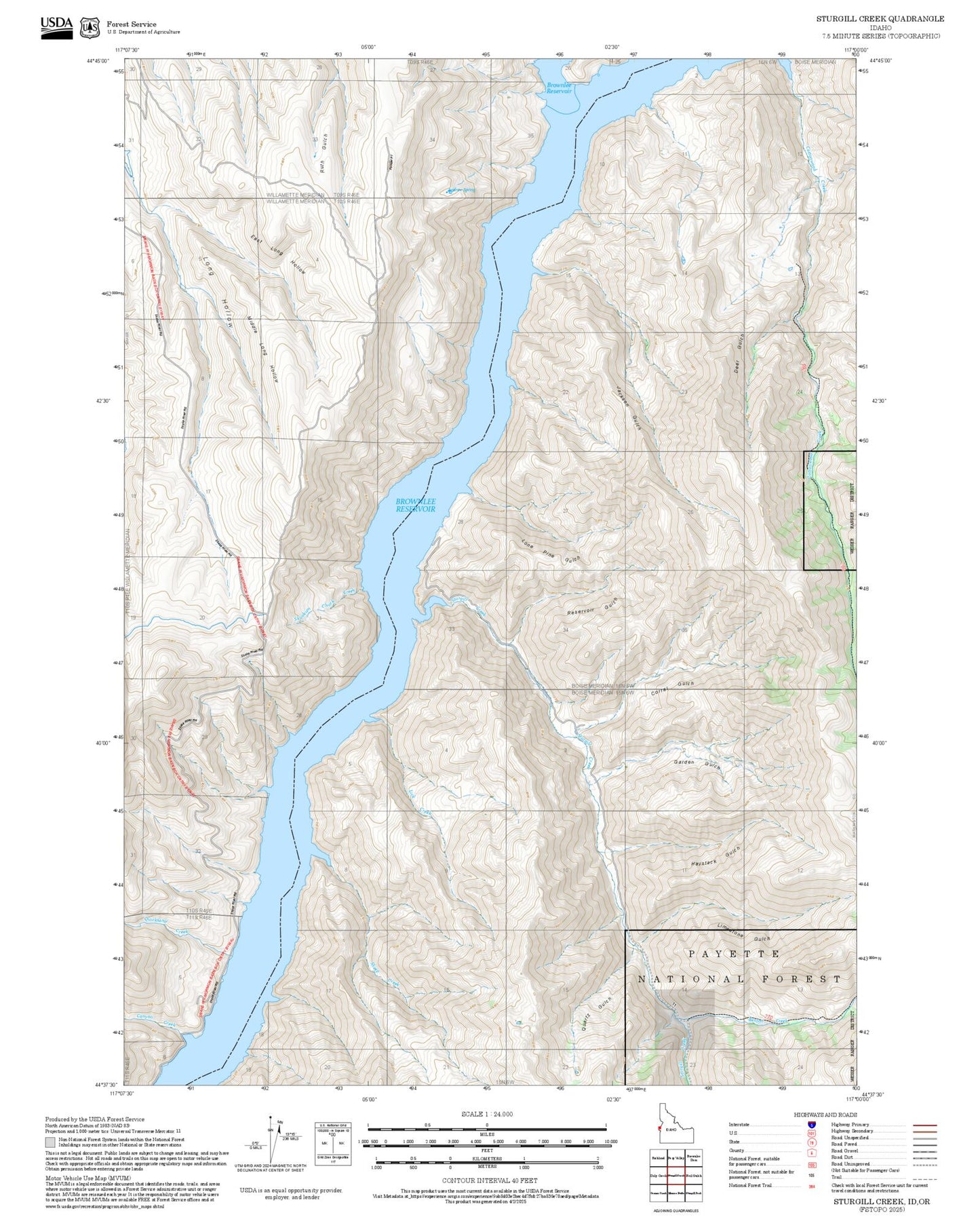 2025 Forest Service Topo Map of Sturgill Creek Idaho