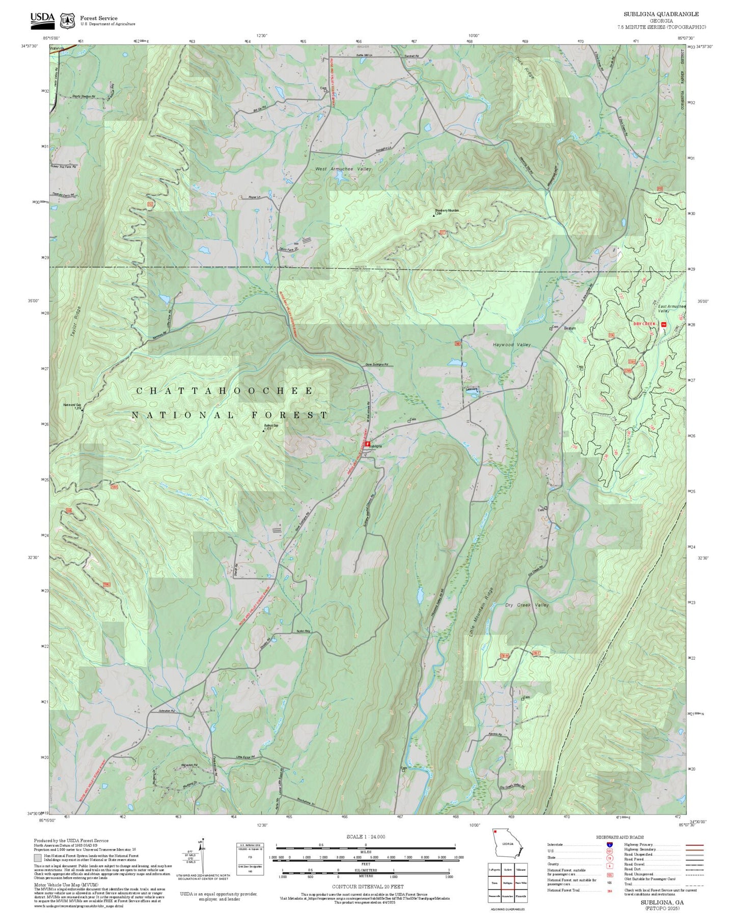 2025 Forest Service Topo Map of Subligna Georgia
