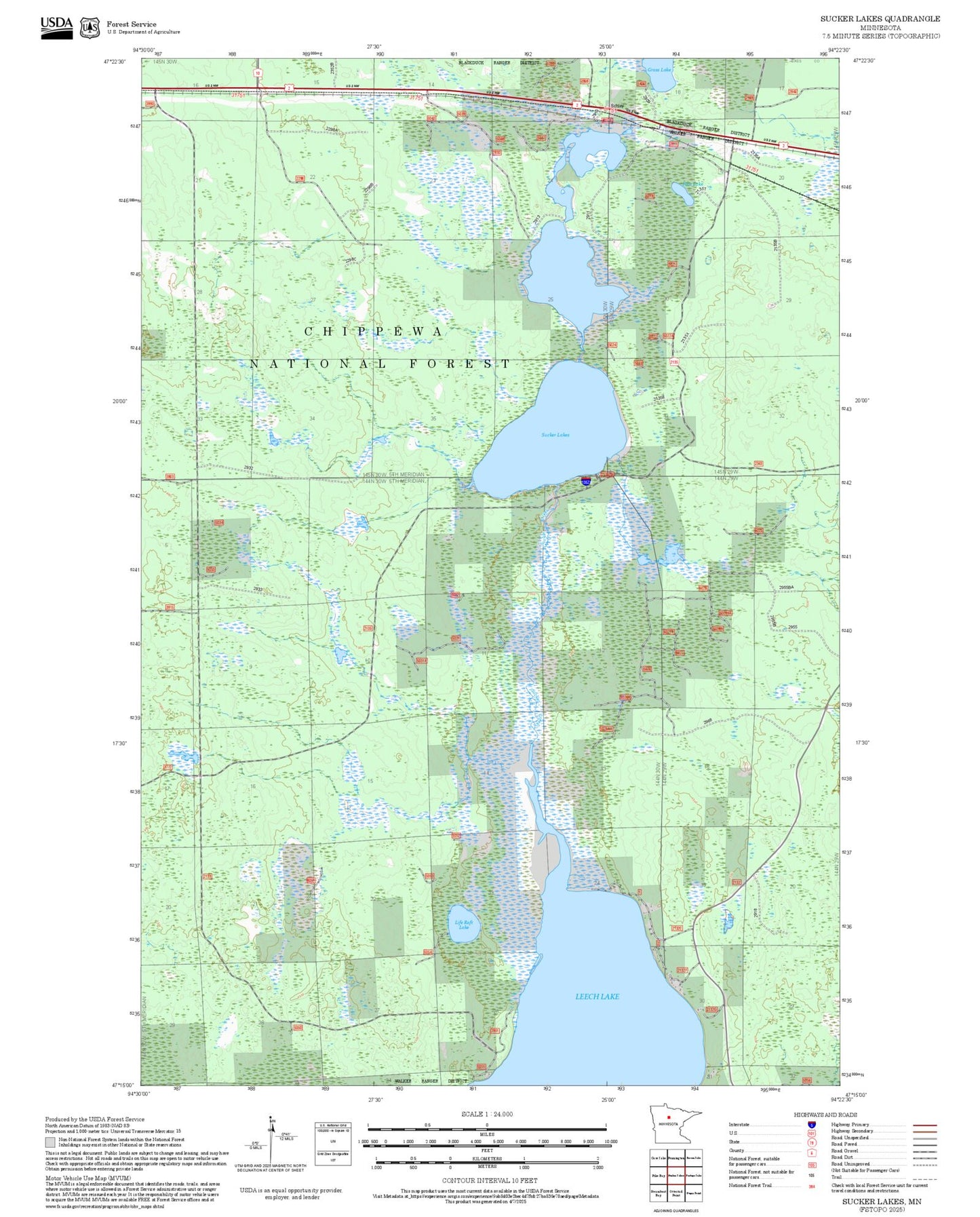 2025 Forest Service Topo Map of Sucker Lakes Minnesota