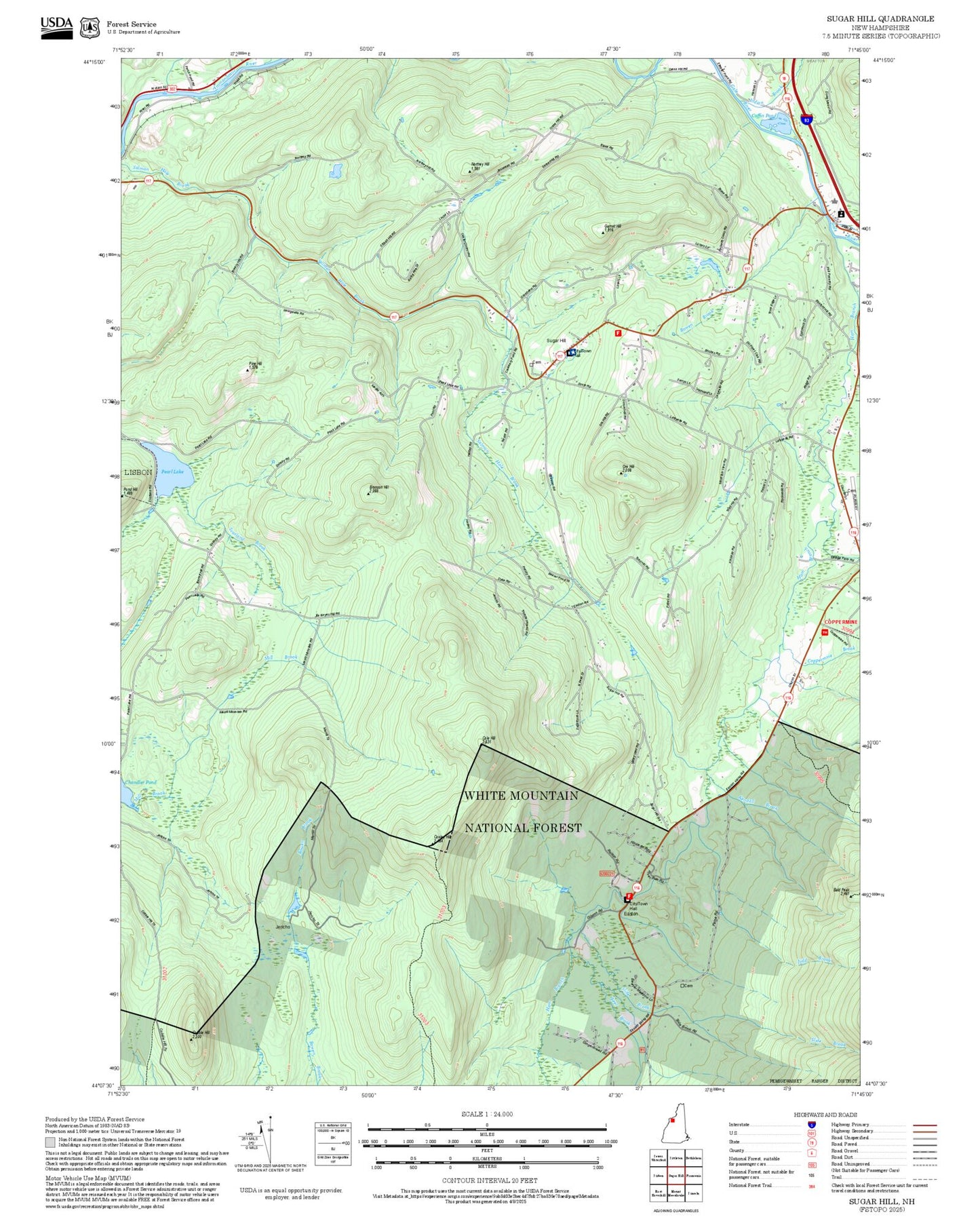 2025 Forest Service Topo Map of Sugar Hill New Hampshire