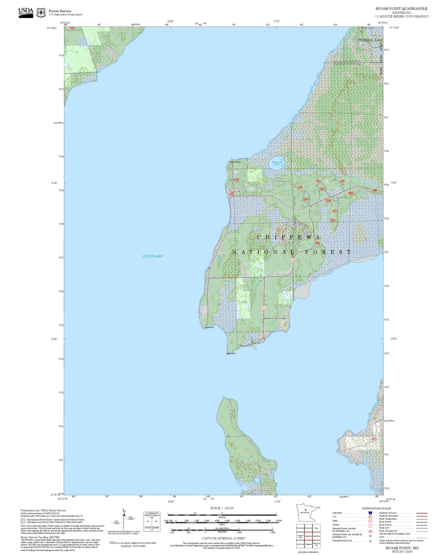 2025 Forest Service Topo Map of Sugar Point Minnesota