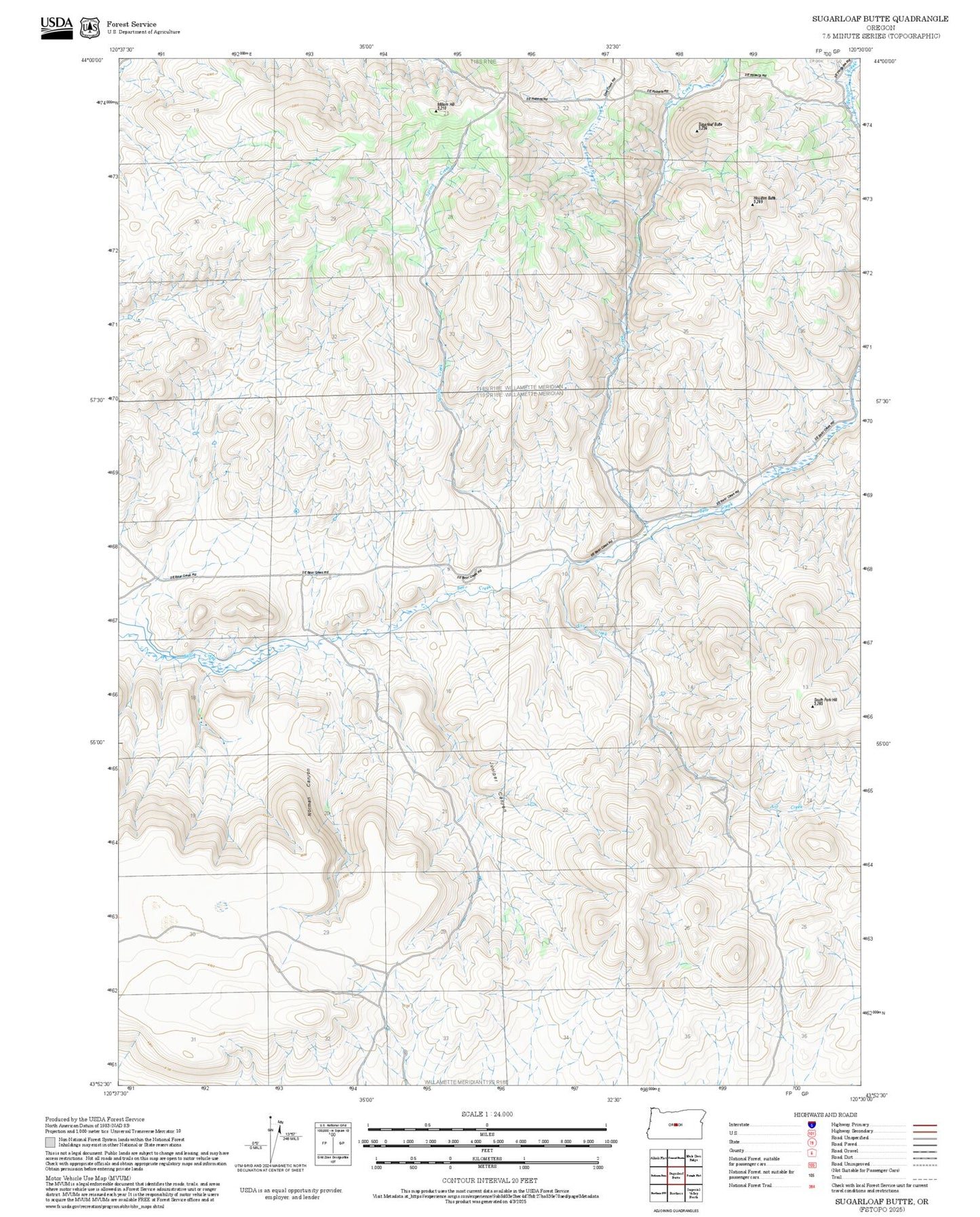2025 Forest Service Topo Map of Sugarloaf Butte Oregon