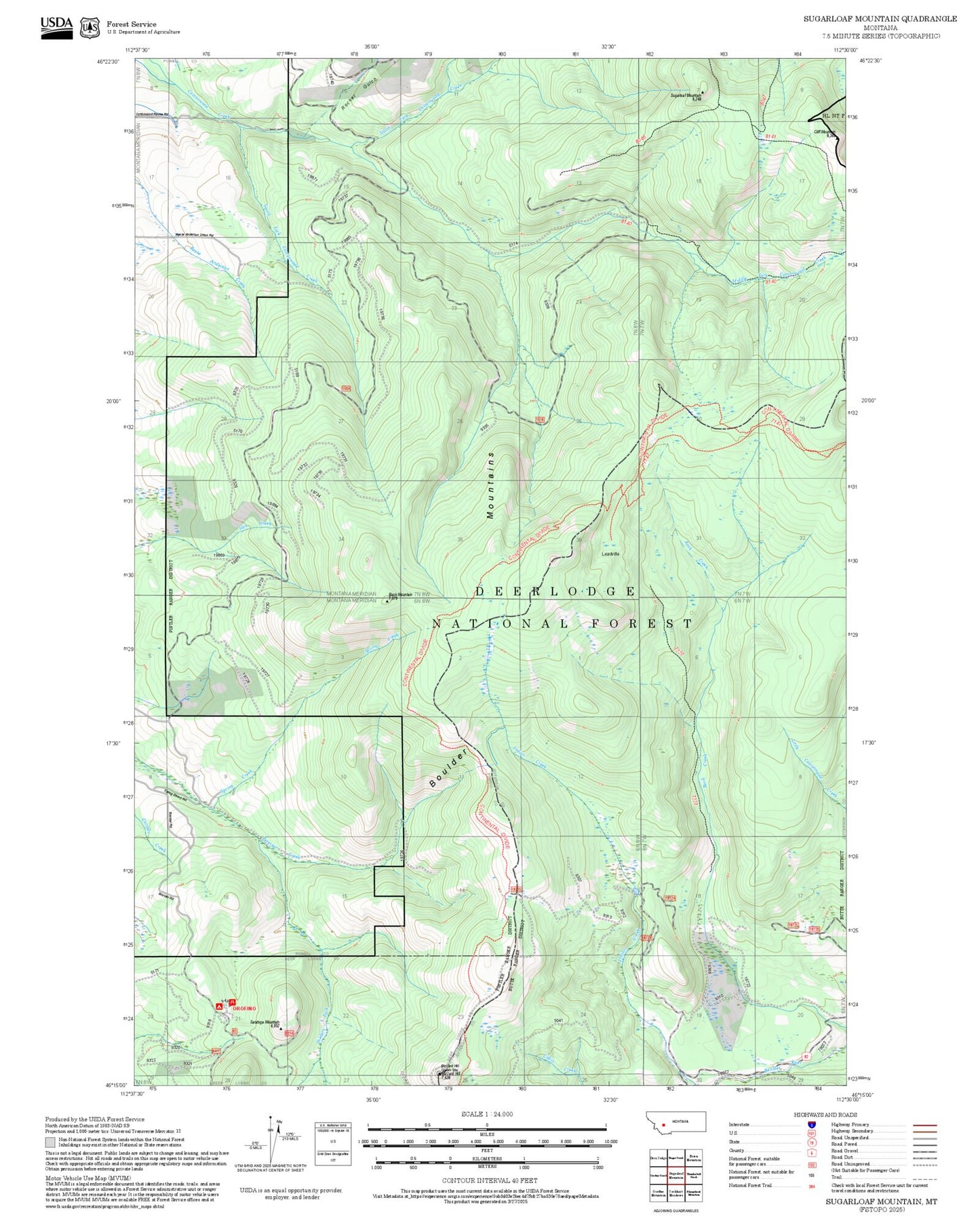 2025 Forest Service Topo Map of Sugarloaf Mountain Montana