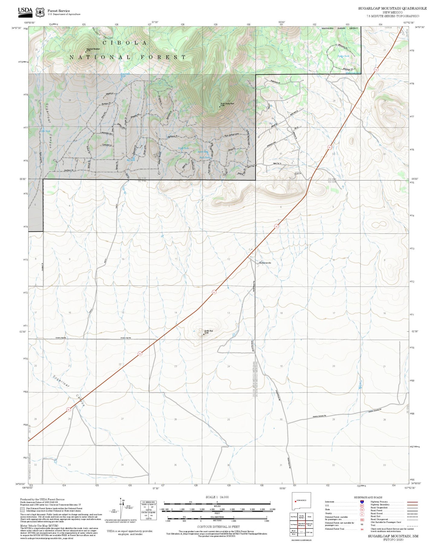 2025 Forest Service Topo Map of Sugarloaf Mountain New Mexico