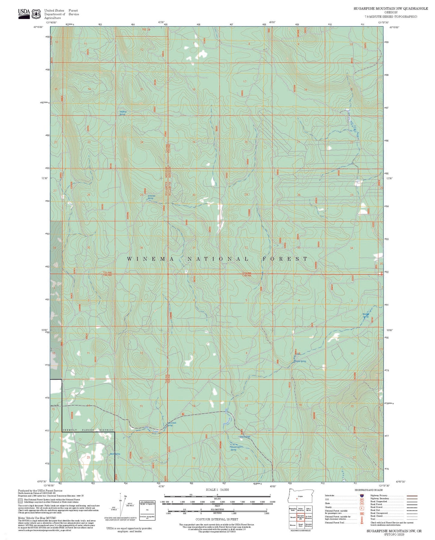 2025 Forest Service Topo Map of Sugarpine Mountain NW Oregon