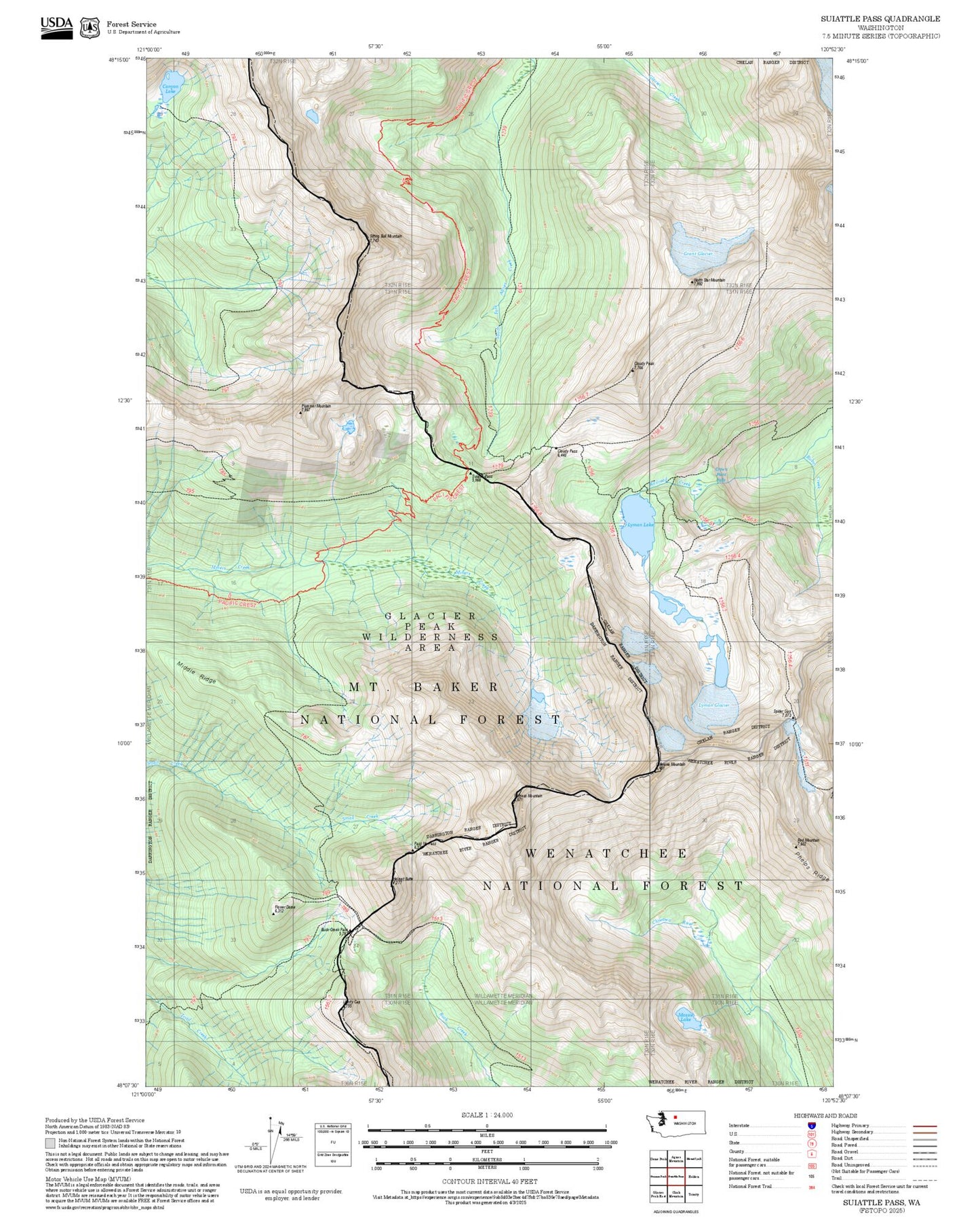 2025 Forest Service Topo Map of Suiattle Pass Washington