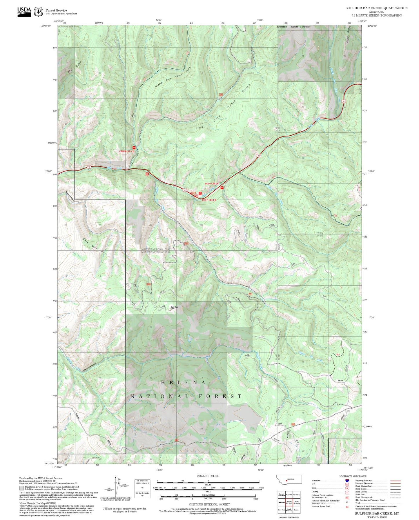 2025 Forest Service Topo Map of Sulphur Bar Creek Montana