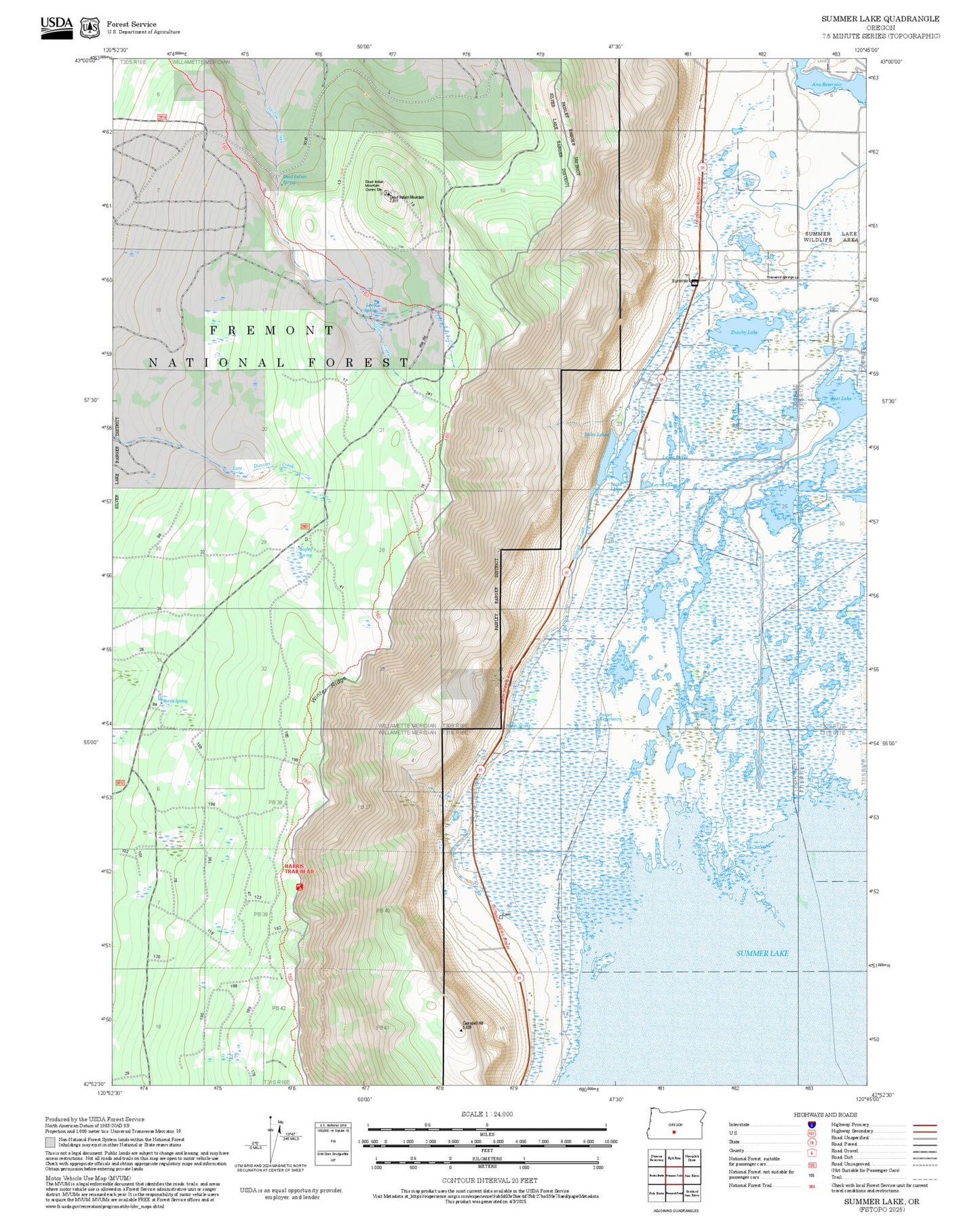 2025 Forest Service Topo Map of Summer Lake Oregon
