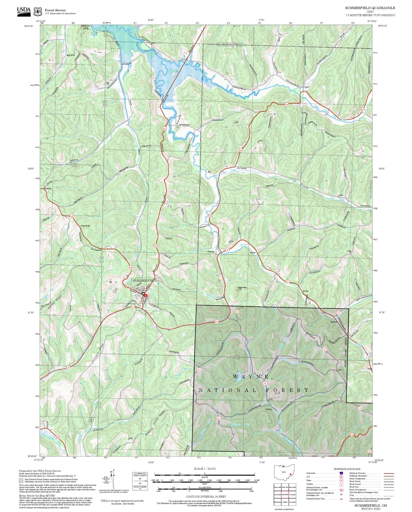 2025 Forest Service Topo Map of Summerfield Ohio