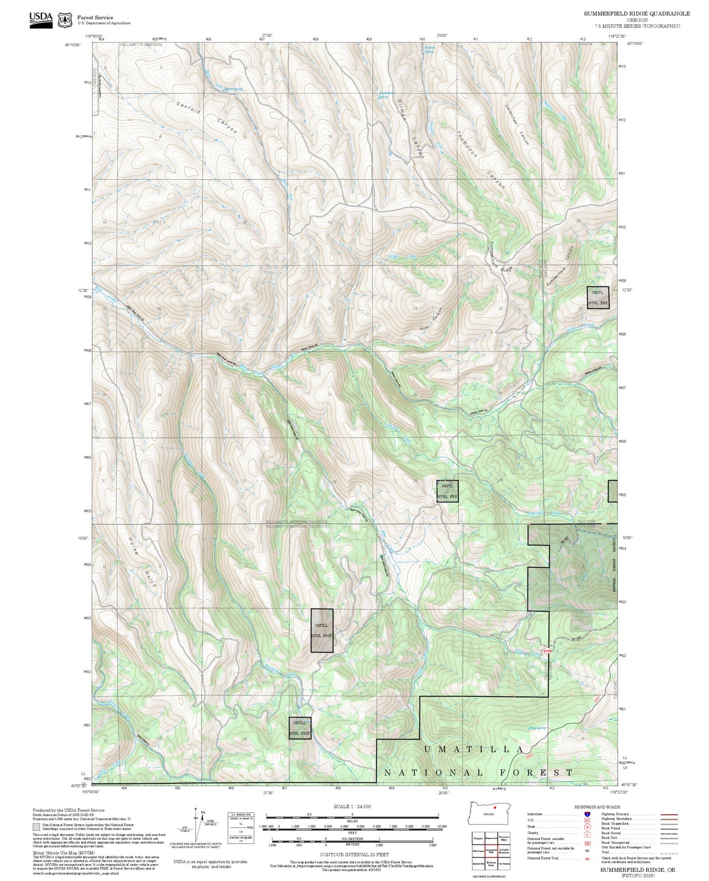 2025 Forest Service Topo Map of Summerfield Ridge Oregon