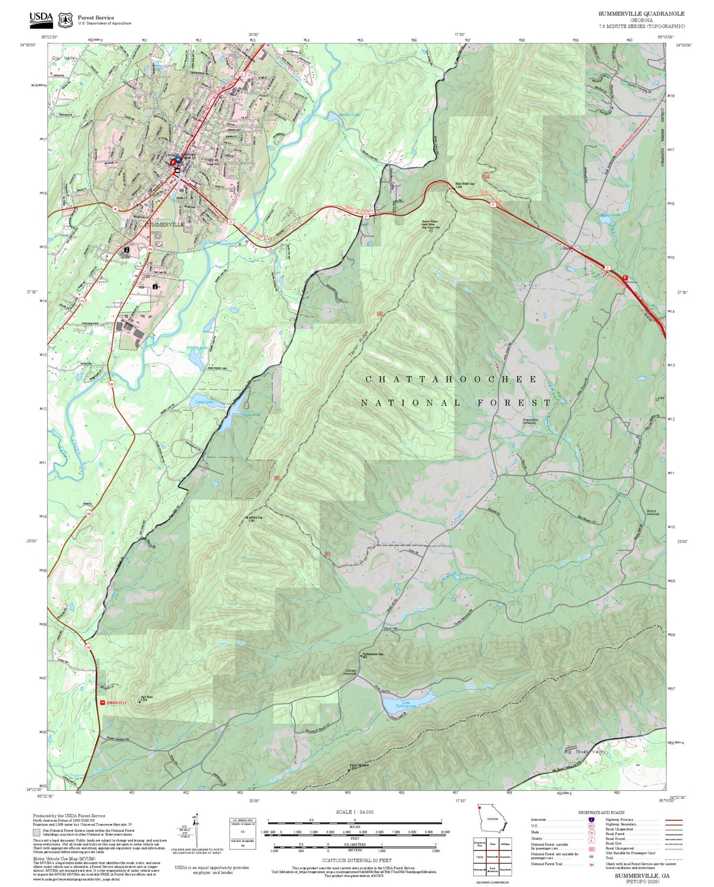 2025 Forest Service Topo Map of Summerville Georgia