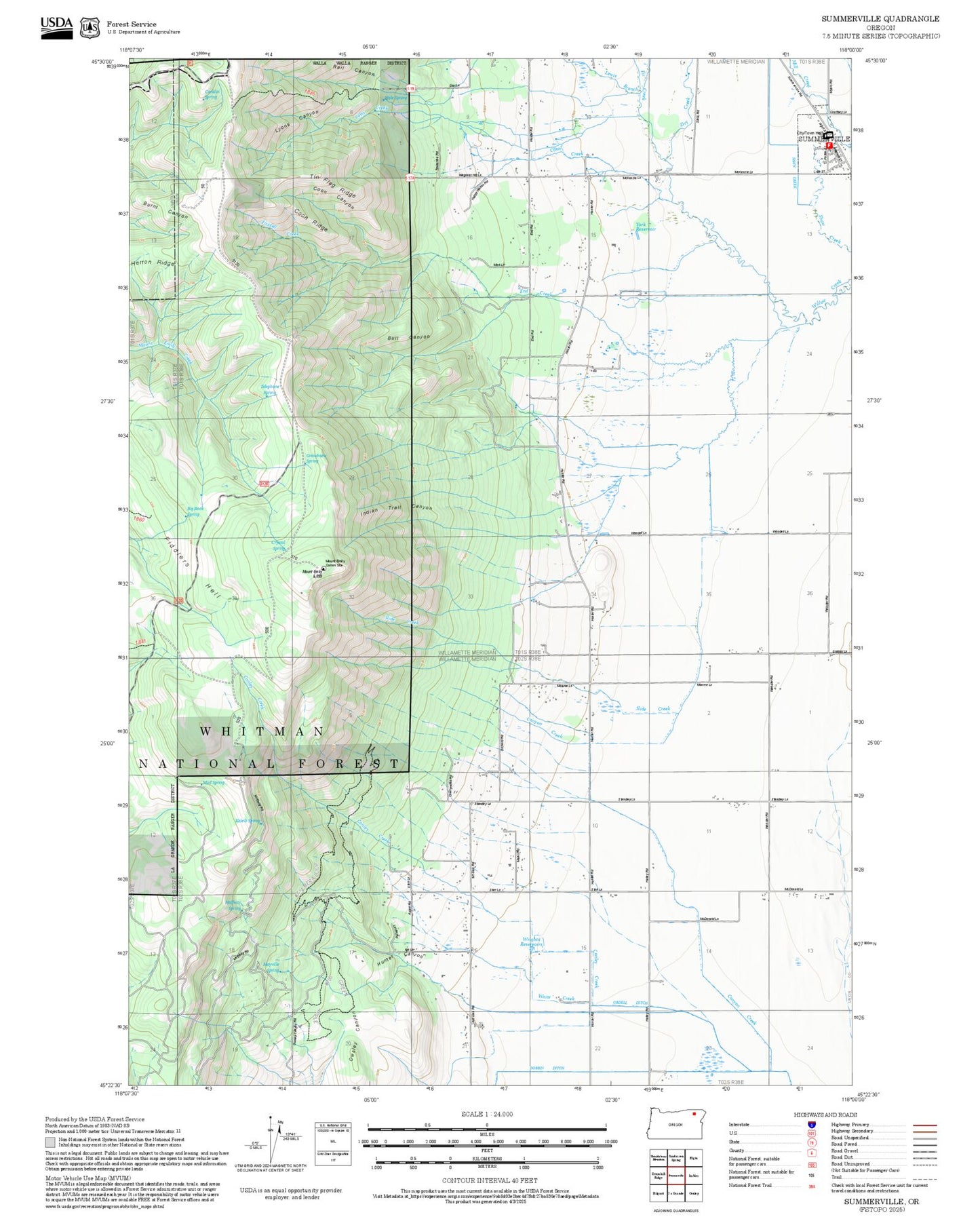 2025 Forest Service Topo Map of Summerville Oregon