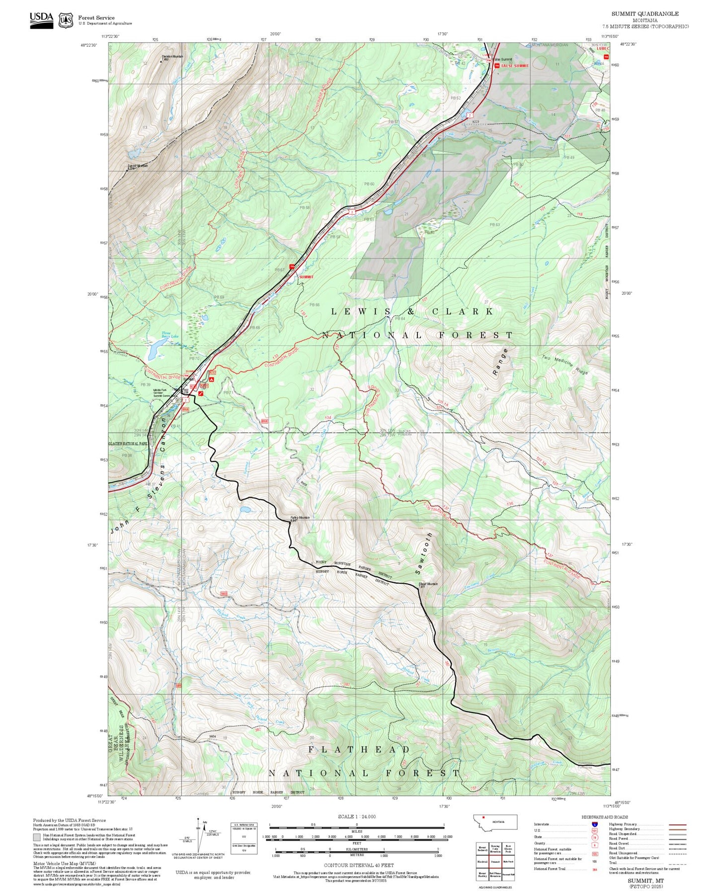 2025 Forest Service Topo Map of Summit Montana