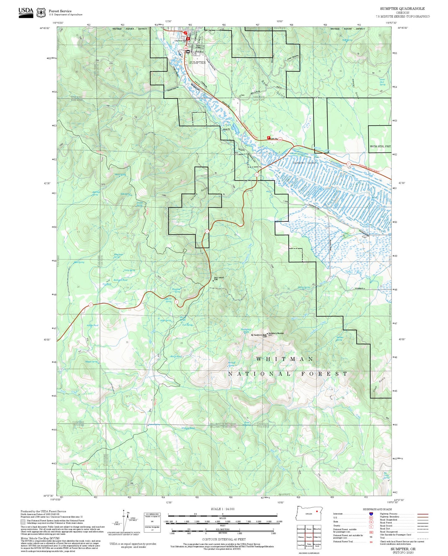2025 Forest Service Topo Map of Sumpter Oregon