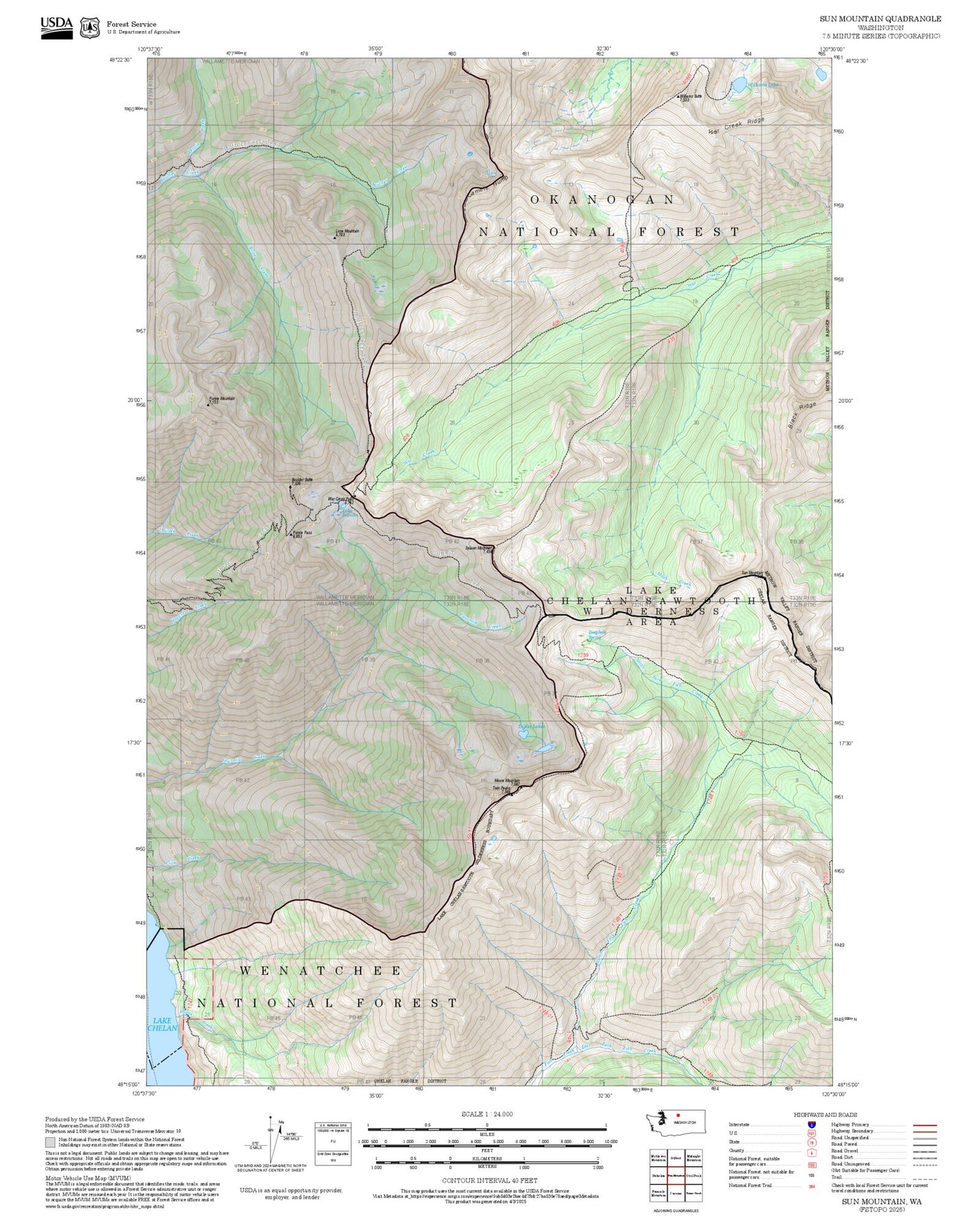 2025 Forest Service Topo Map of Sun Mountain Washington